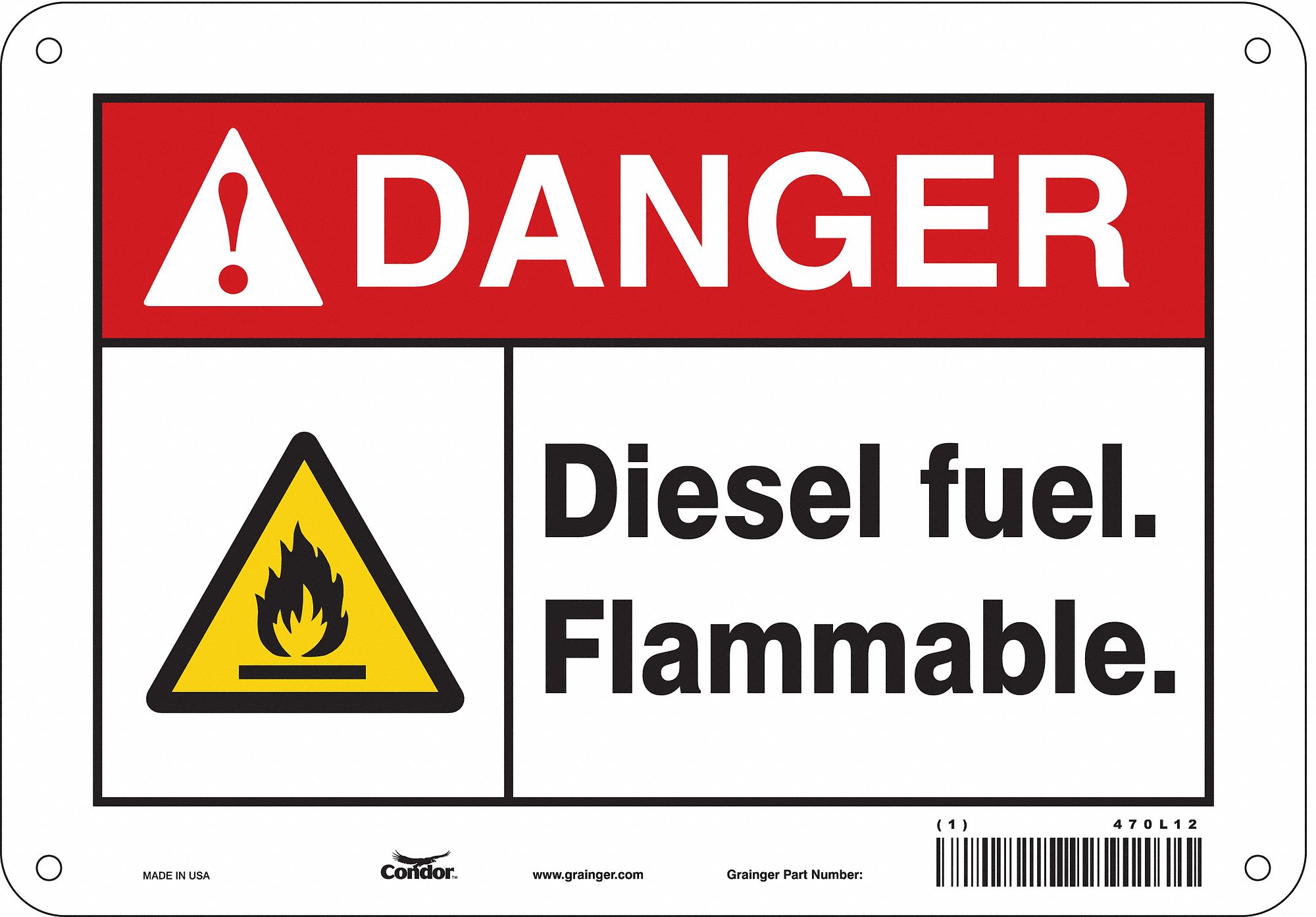 Safety Sign: Polyethylene, Mounting Holes Sign Mounting, 7 in x 10 in Nominal Sign Size
