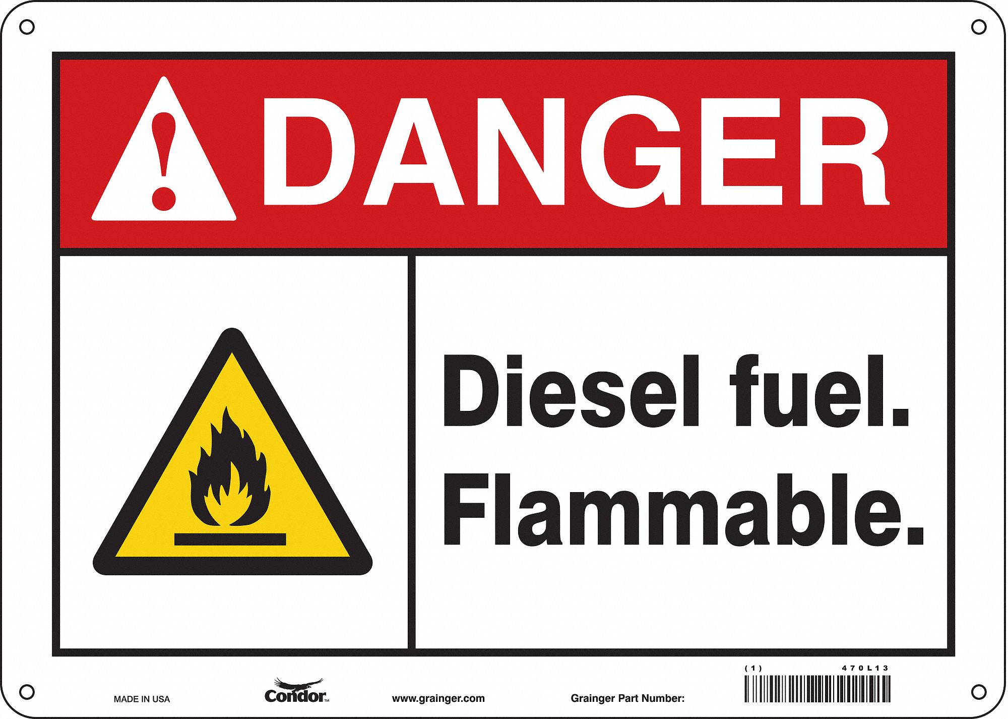 Safety Sign: Polyethylene, Mounting Holes Sign Mounting, 10 in x 14 in Nominal Sign Size