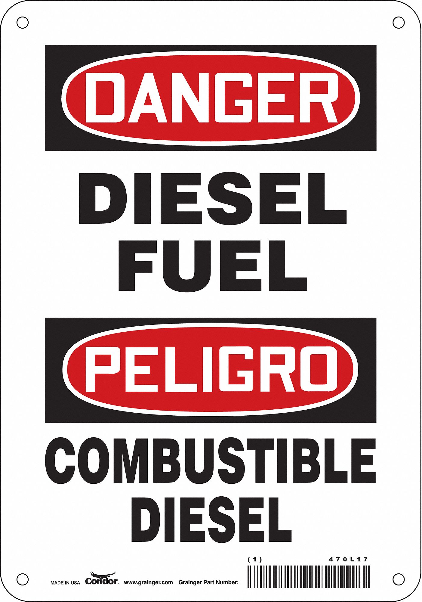 Safety Sign: Aluminum, Mounting Holes Sign Mounting, 10 in x 7 in Nominal Sign Size, 0.032 in Thick