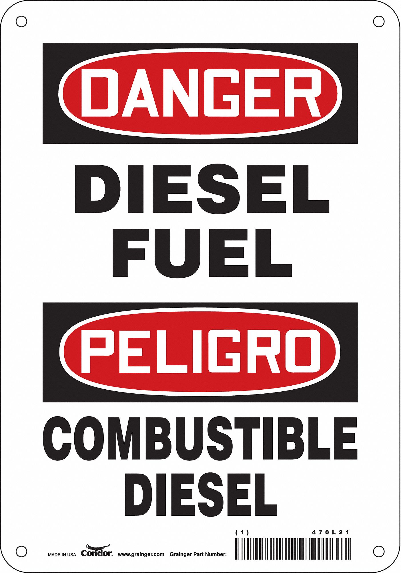 Safety Sign: Polyethylene, Mounting Holes Sign Mounting, 10 in x 7 in Nominal Sign Size