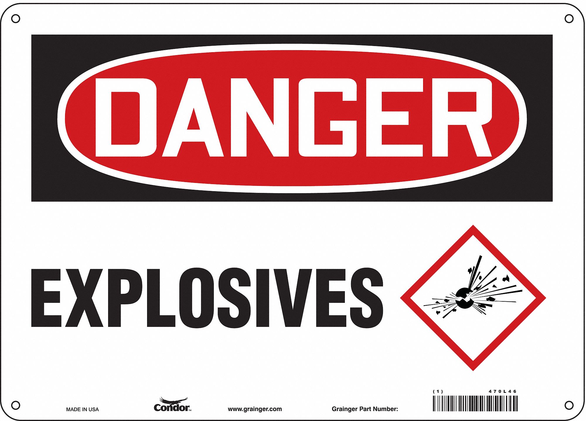 Safety Sign: Aluminum, Mounting Holes Sign Mounting, 10 in x 14 in Nominal Sign Size, 0.032 in Thick