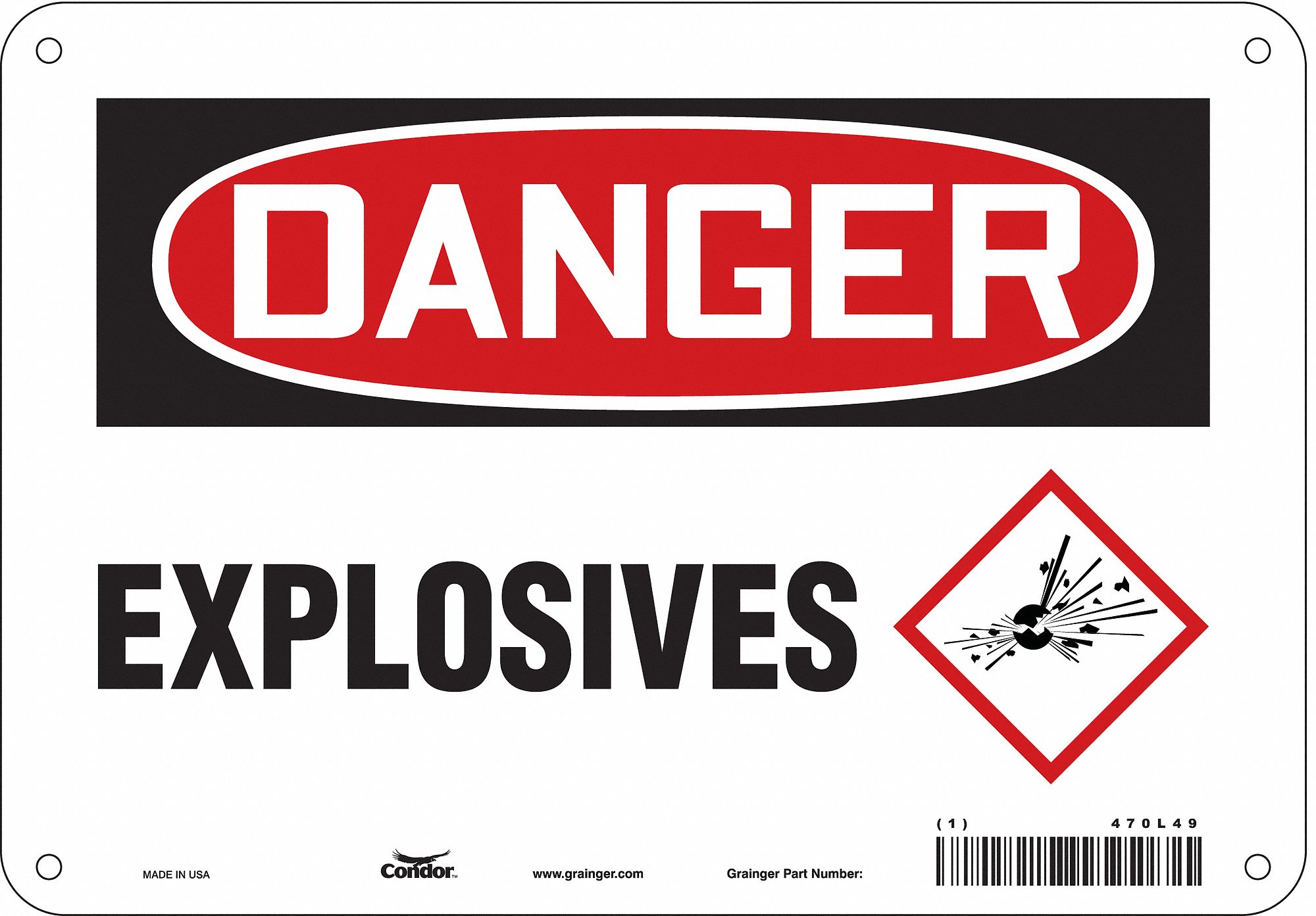 Safety Sign: Polyethylene, Mounting Holes Sign Mounting, 7 in x 10 in Nominal Sign Size