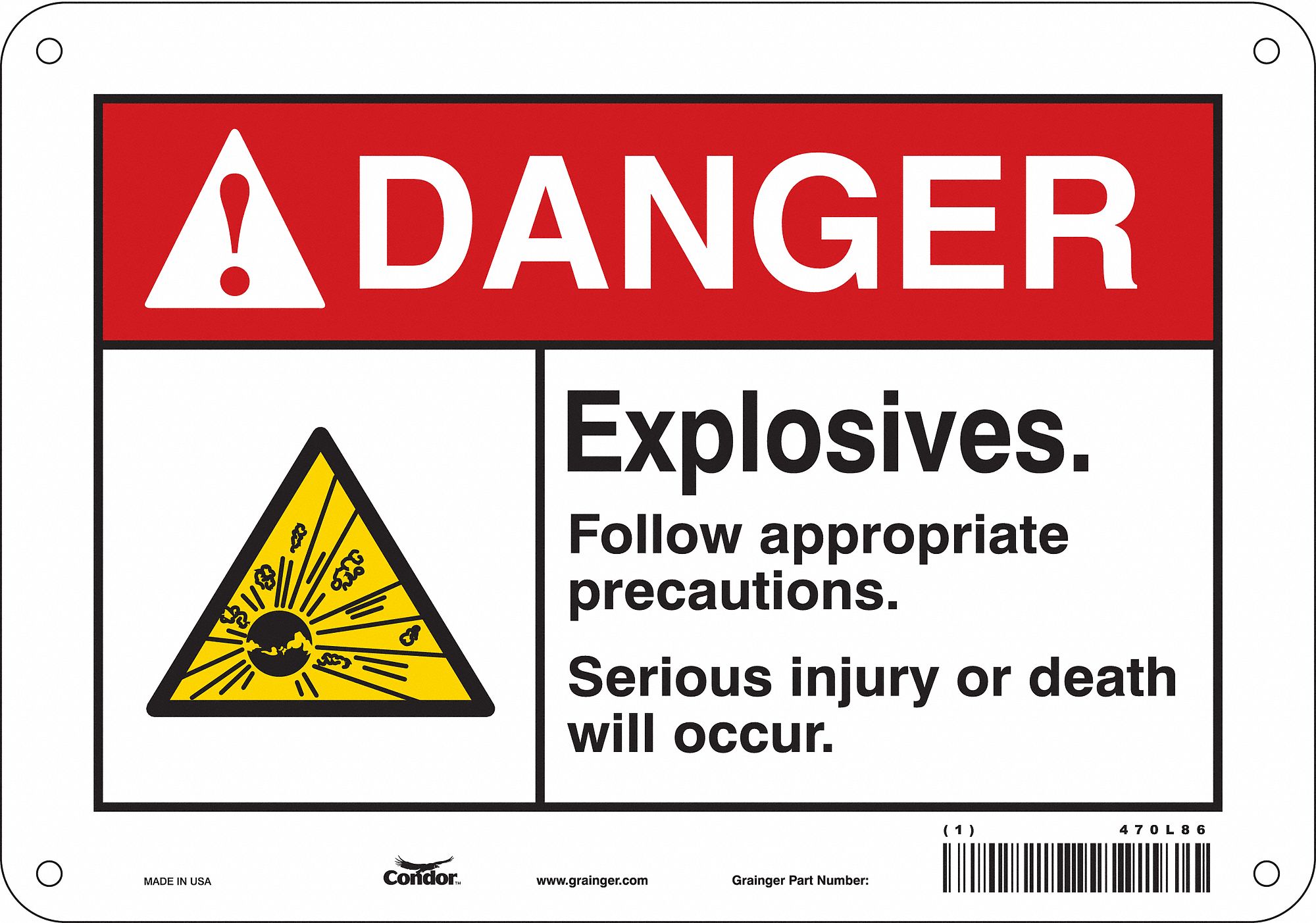 Safety Sign: Polyethylene, Mounting Holes Sign Mounting, 7 in x 10 in Nominal Sign Size