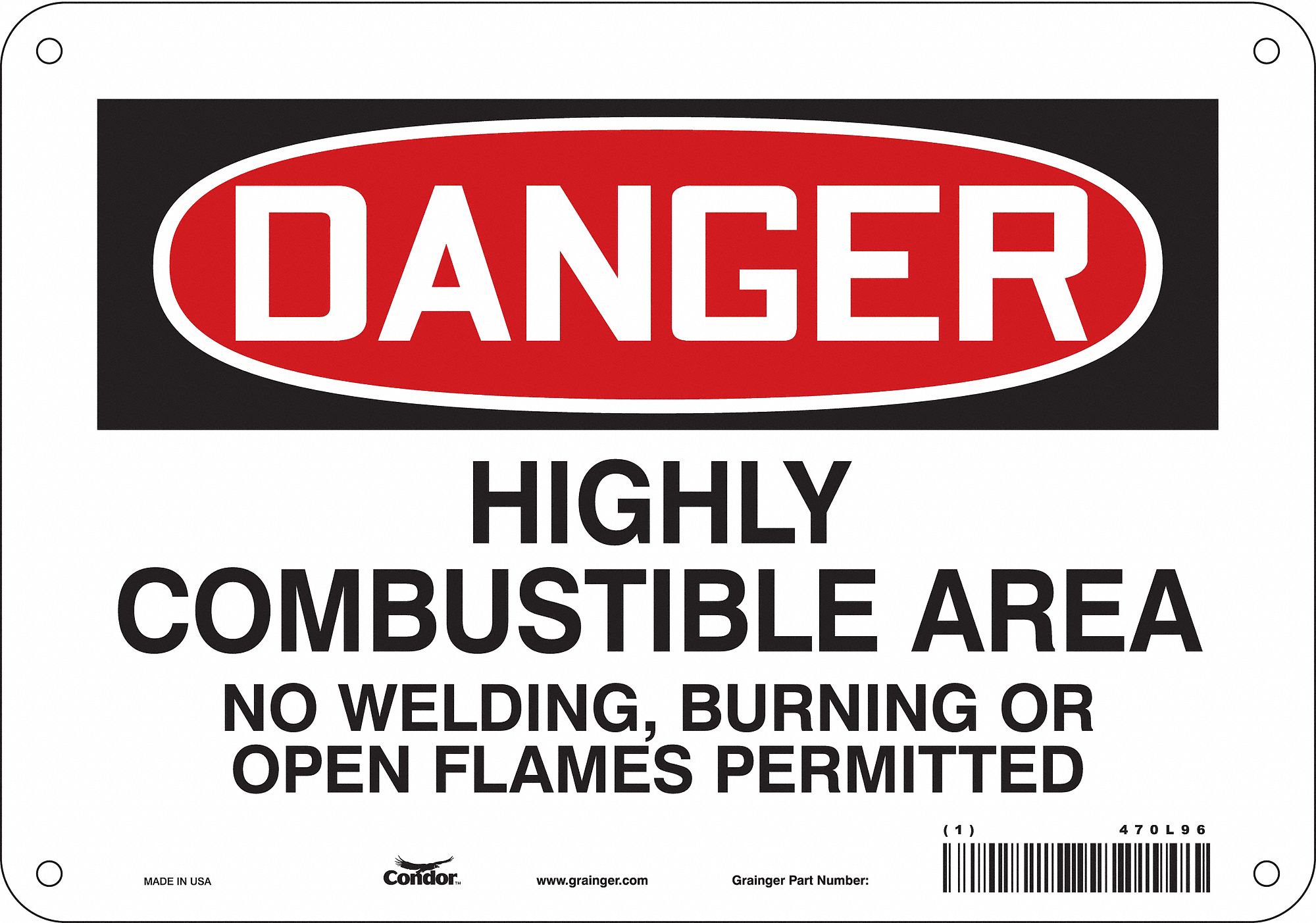 Safety Sign: Aluminum, Mounting Holes Sign Mounting, 7 in x 10 in Nominal Sign Size, 0.032 in Thick