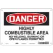 Danger: Highly Combustible Area No Welding, Burning Or Open Flames Permitted Signs