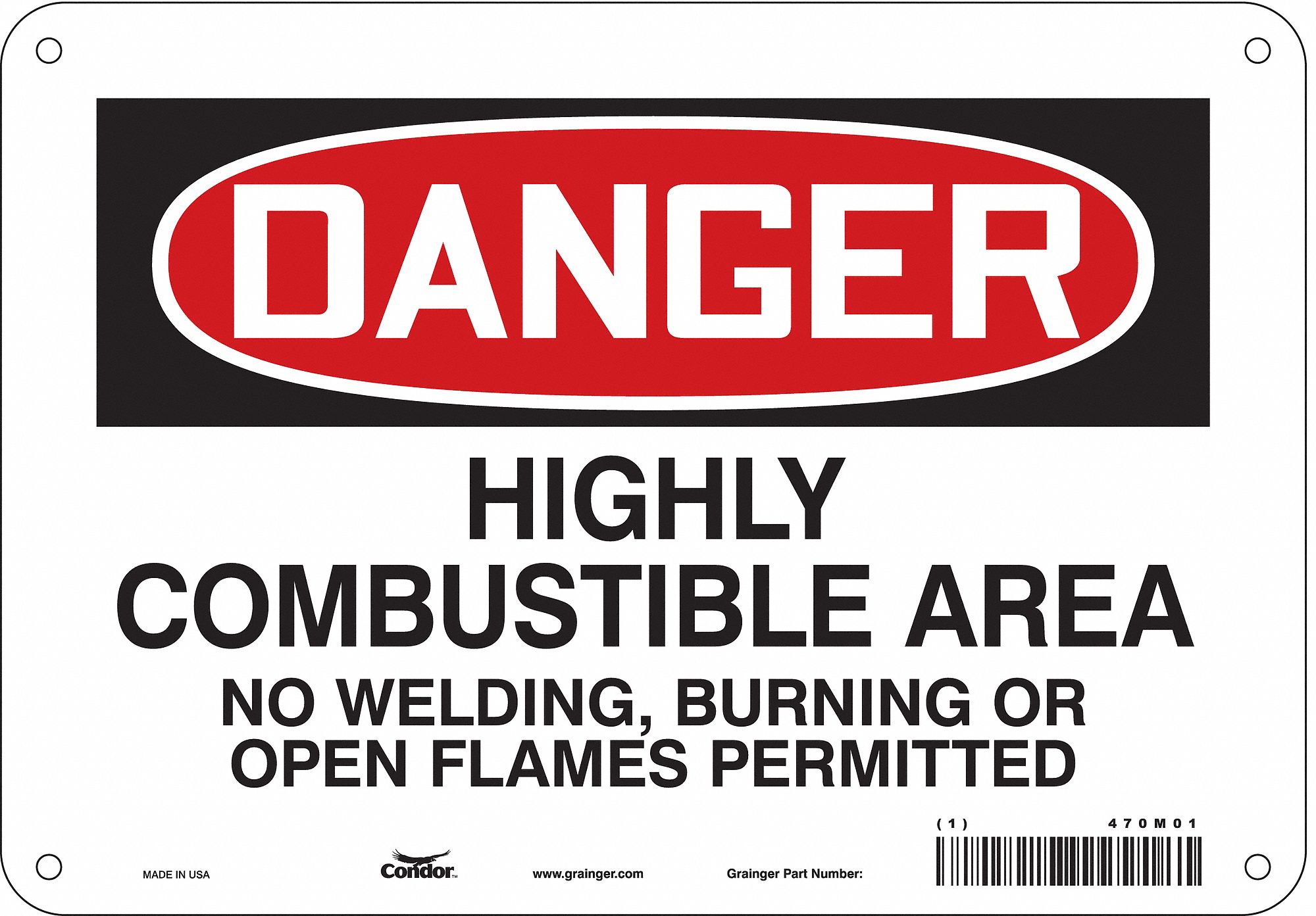 Safety Sign: Polyethylene, Mounting Holes Sign Mounting, 7 in x 10 in Nominal Sign Size