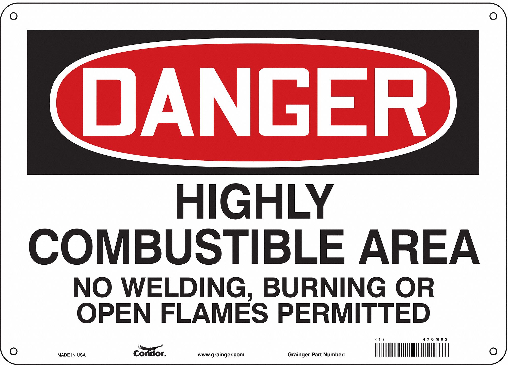 Safety Sign: Polyethylene, Mounting Holes Sign Mounting, 10 in x 14 in Nominal Sign Size