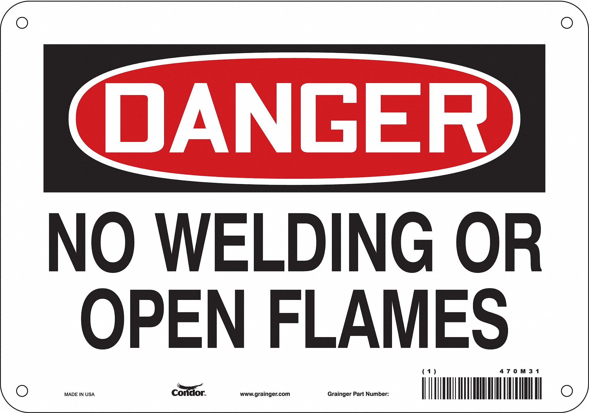 Safety Sign: Aluminum, Mounting Holes Sign Mounting, 7 in x 10 in Nominal Sign Size, 0.032 in Thick