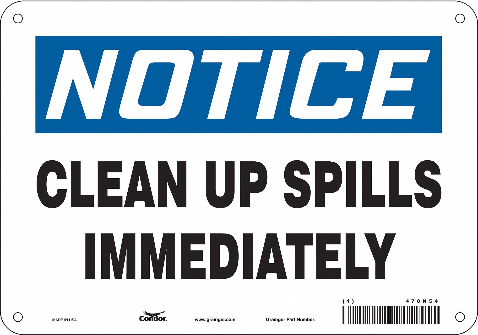Safety Sign: Aluminum, Mounting Holes Sign Mounting, 7 in x 10 in Nominal Sign Size, 0.032 in Thick