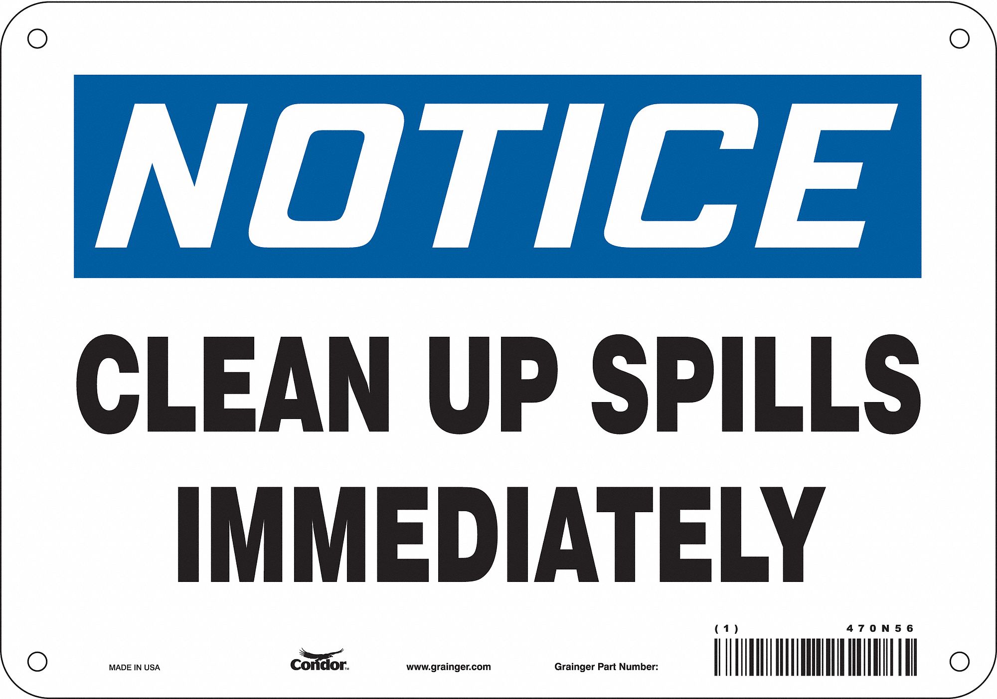 Safety Sign: Polyethylene, Mounting Holes Sign Mounting, 7 in x 10 in Nominal Sign Size