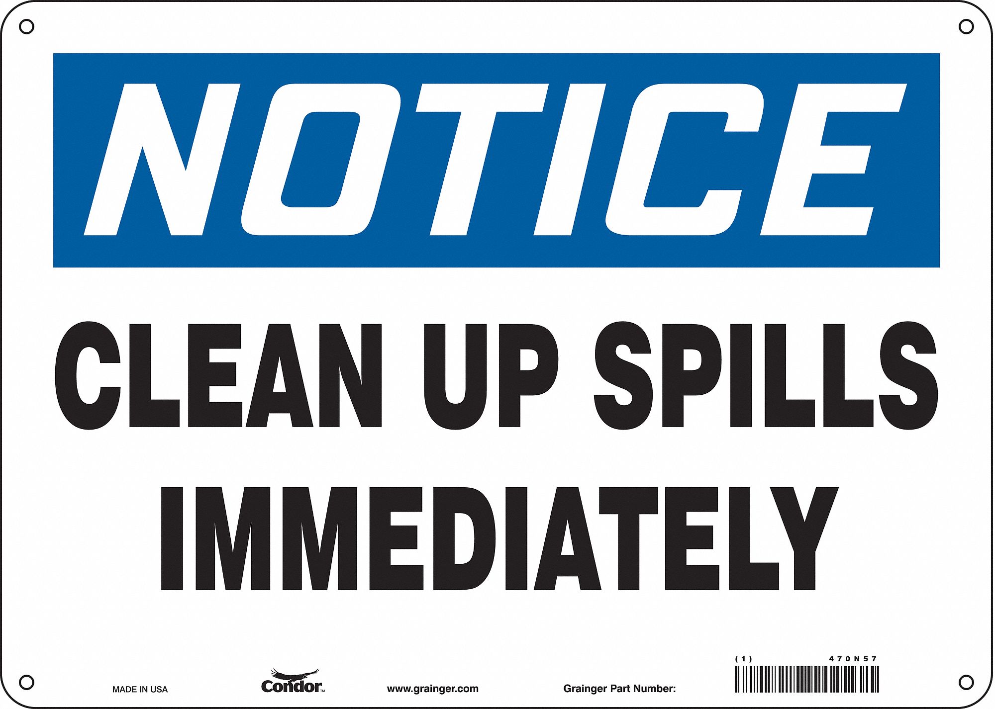 Safety Sign: Polyethylene, Mounting Holes Sign Mounting, 10 in x 14 in Nominal Sign Size