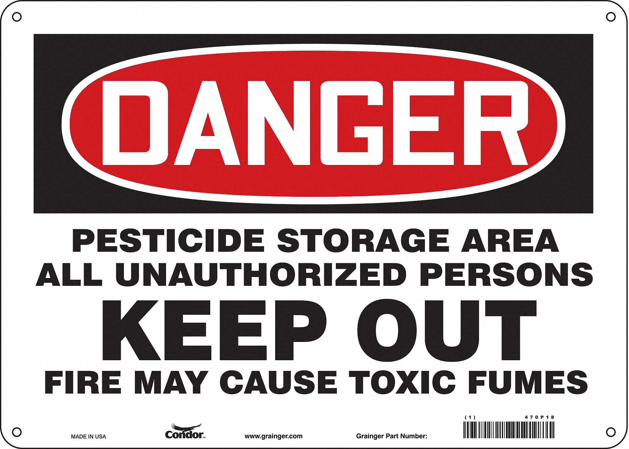 Safety Sign: Polyethylene, Mounting Holes Sign Mounting, 10 in x 14 in Nominal Sign Size, Danger