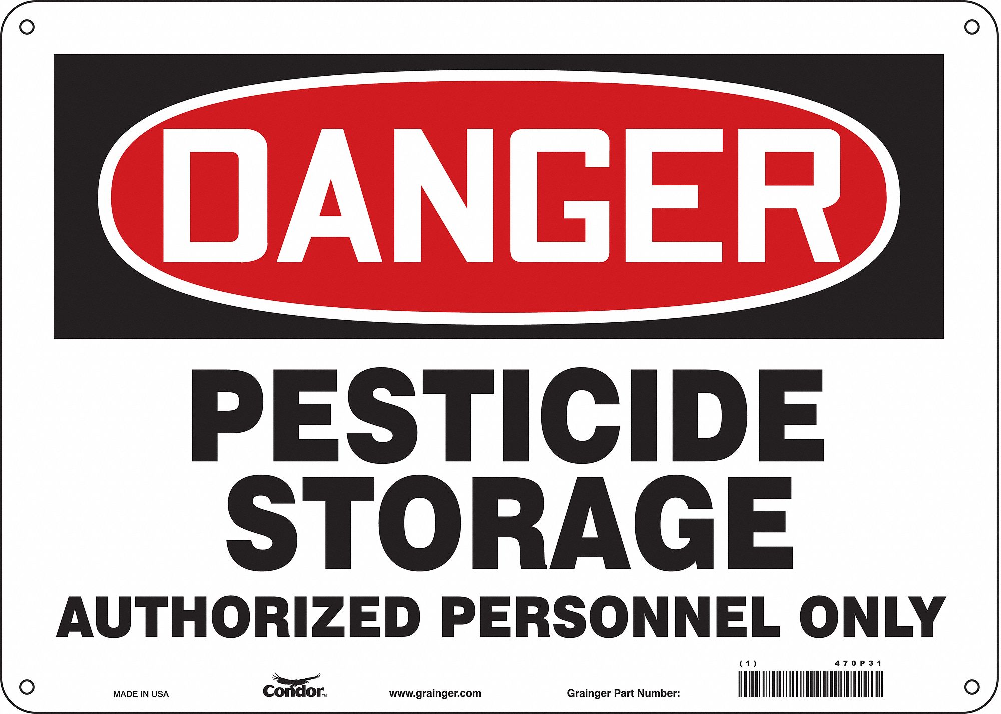 Safety Sign: Polyethylene, Mounting Holes Sign Mounting, 10 in x 14 in Nominal Sign Size, Danger