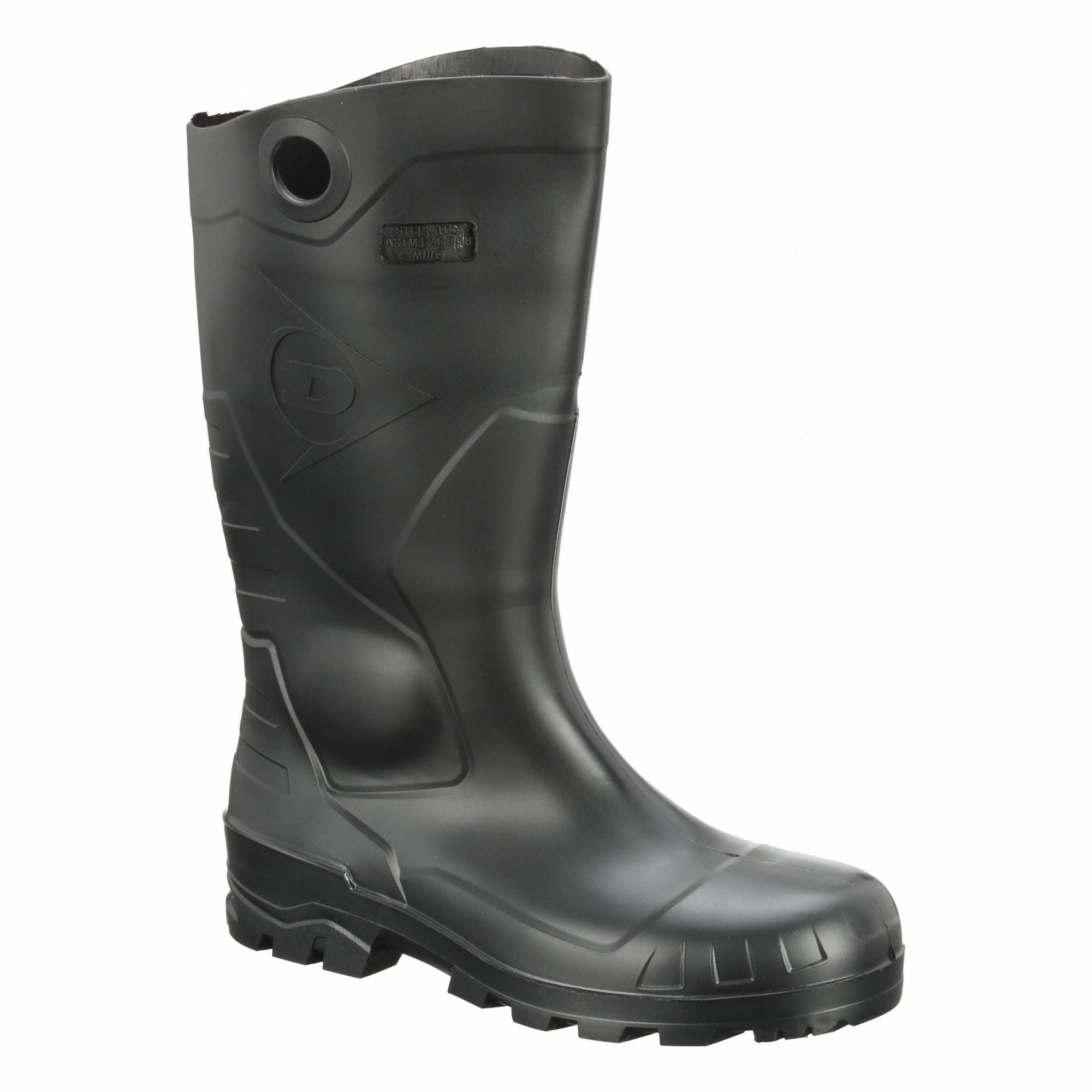Rubber Boot: Knee Footwear, Steel, Black, 10 Size, D, PVC, PVC, 86776, 1 PR