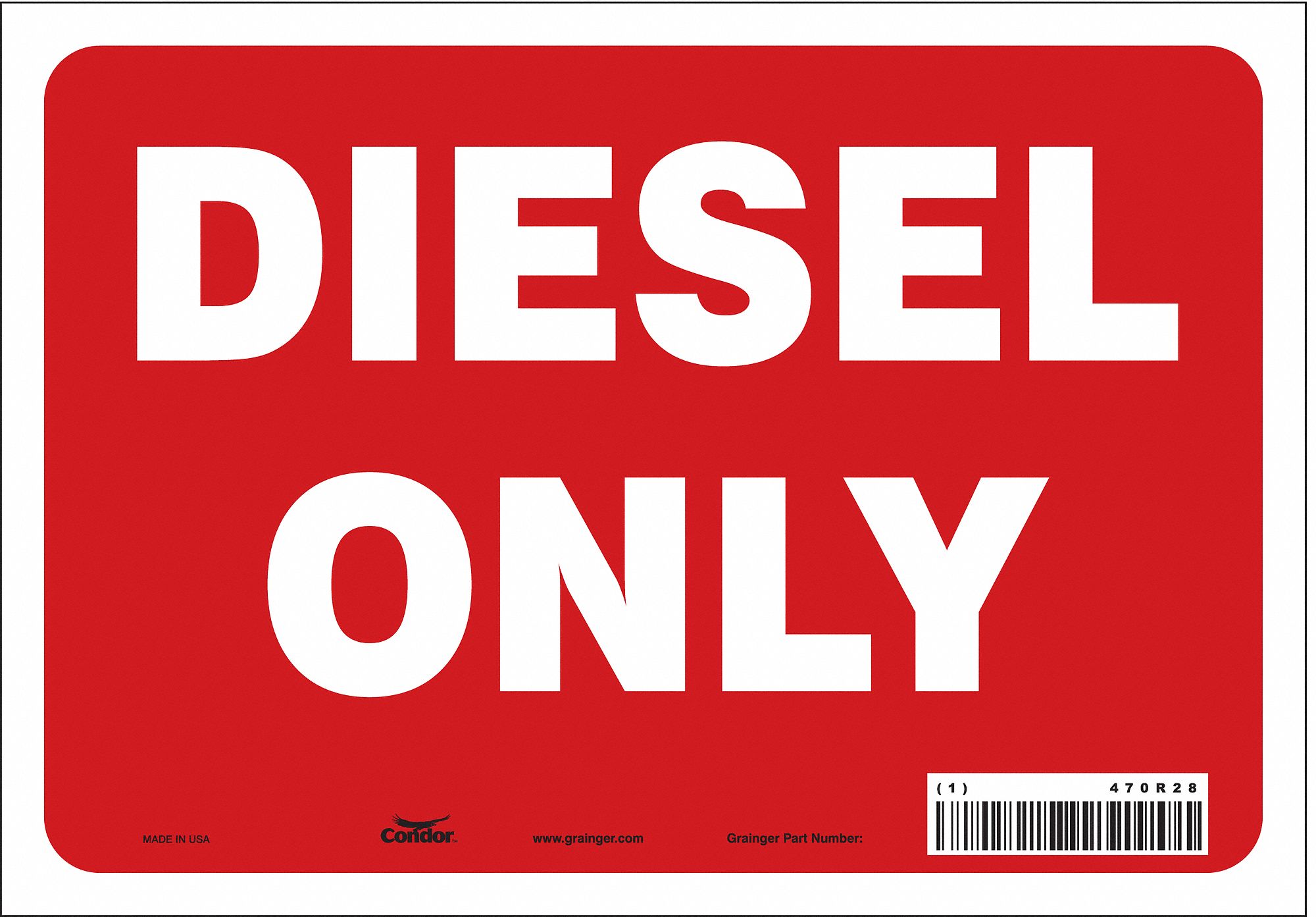 SAFETY SIGN, VINYL, ADHESIVE MOUNT, 7 IN X 10 IN NOMINAL SIGN SIZE, NOT RETROREFLECTIVE, DIESEL ONLY