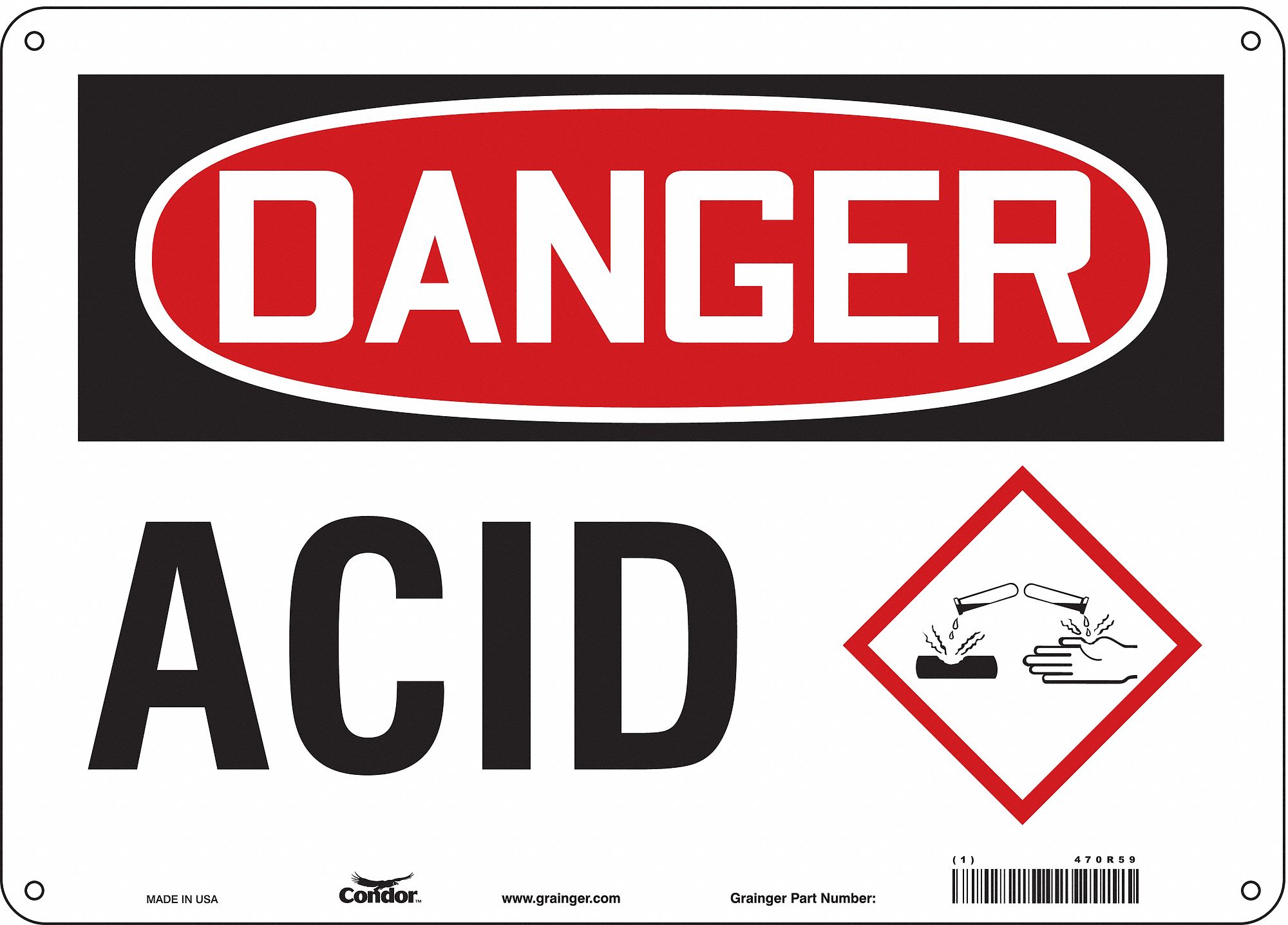 Safety Sign: Aluminum, Mounting Holes Sign Mounting, 10 in x 14 in Nominal Sign Size, 0.032 in Thick