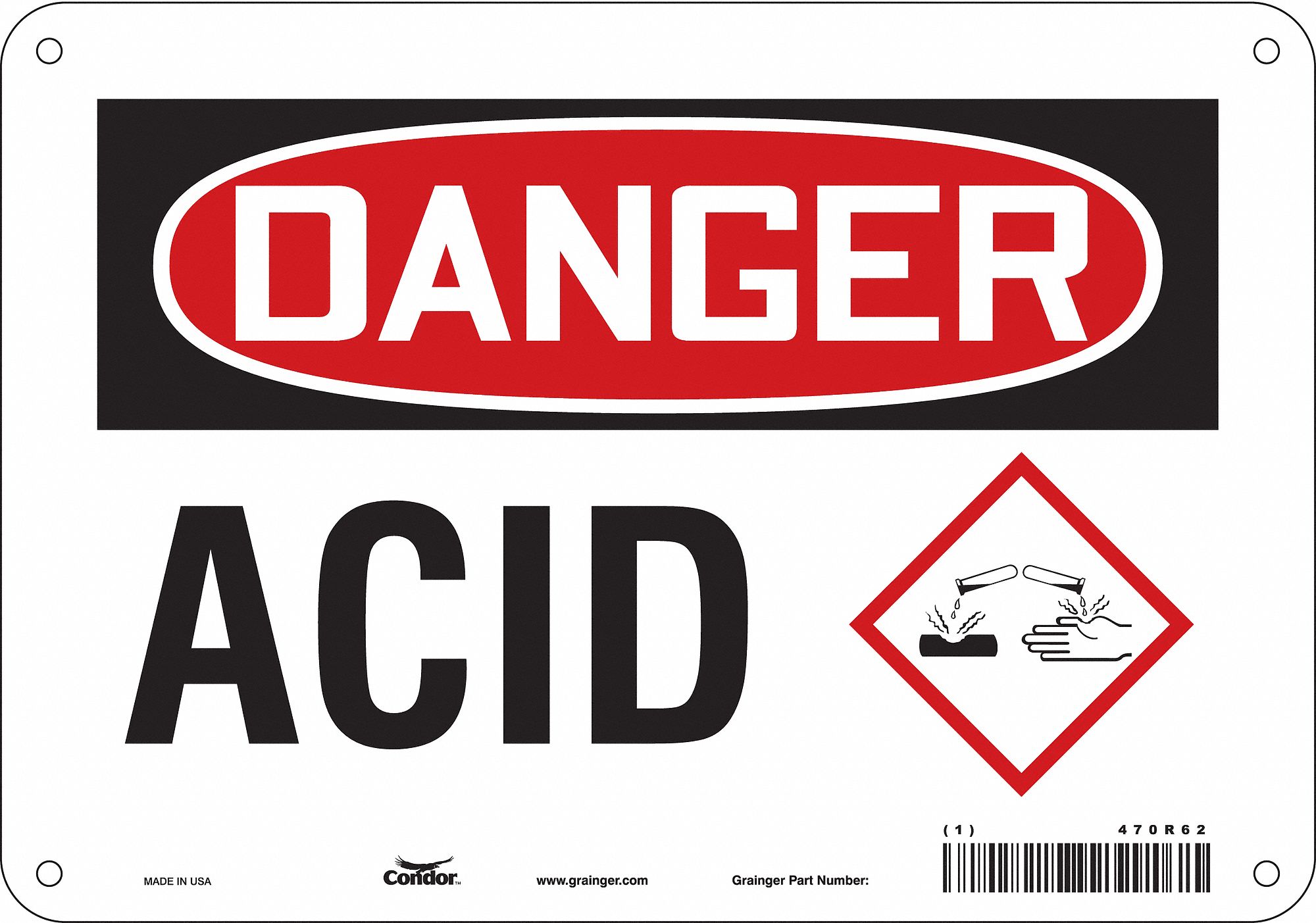 Safety Sign: Polyethylene, Mounting Holes Sign Mounting, 7 in x 10 in Nominal Sign Size