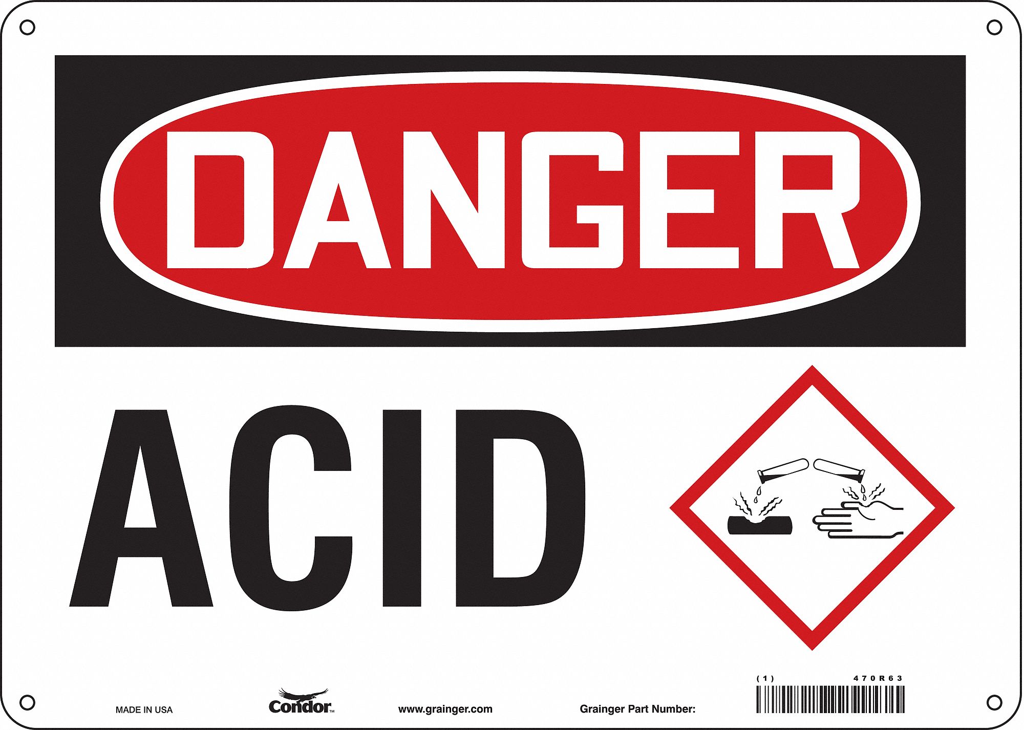 Safety Sign: Polyethylene, Mounting Holes Sign Mounting, 10 in x 14 in Nominal Sign Size
