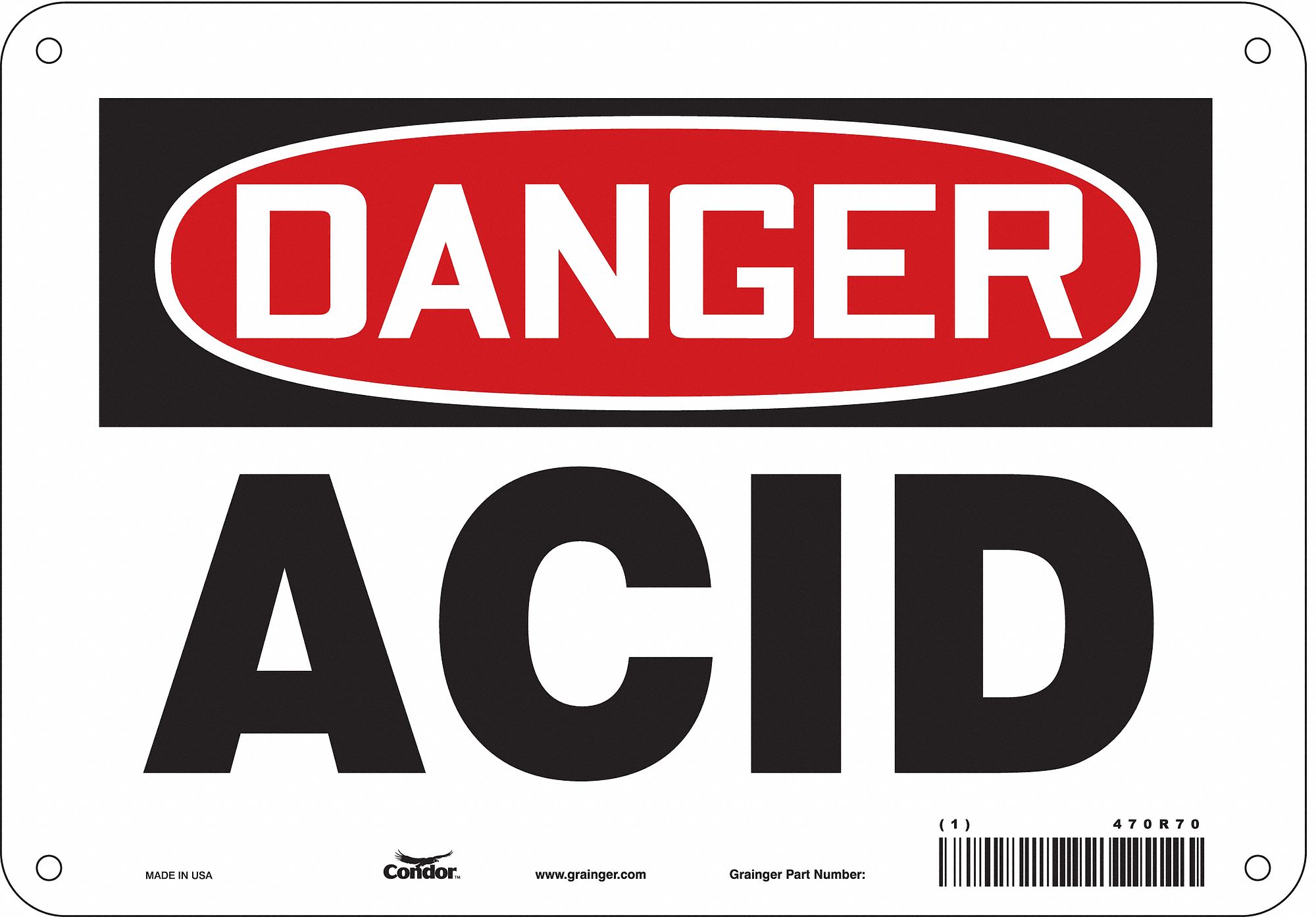 Safety Sign: Aluminum, Mounting Holes Sign Mounting, 7 in x 10 in Nominal Sign Size, 0.032 in Thick