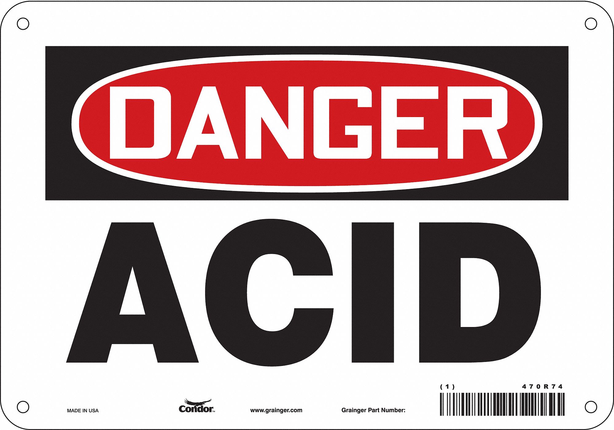 Safety Sign: Polyethylene, Mounting Holes Sign Mounting, 7 in x 10 in Nominal Sign Size