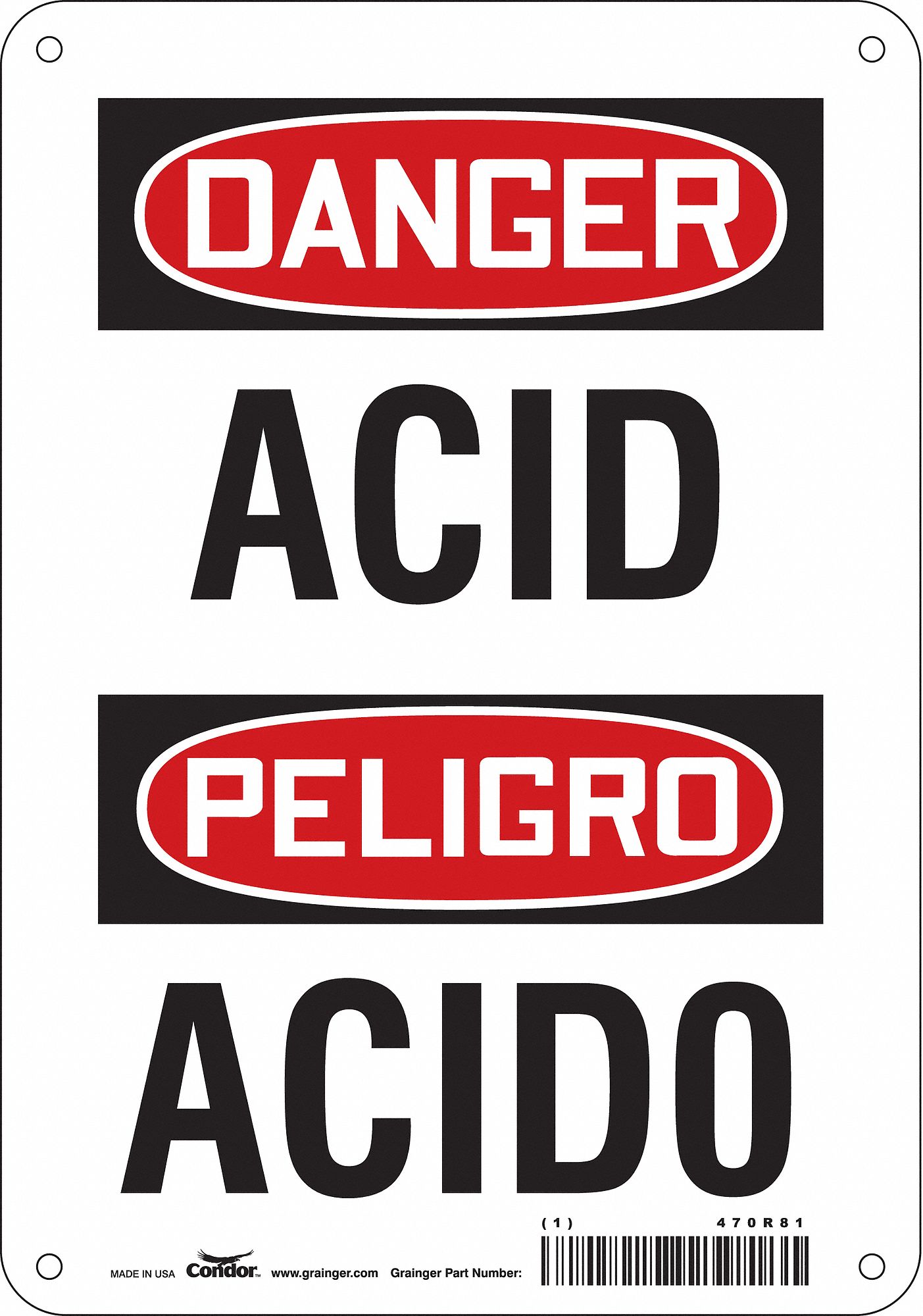 Safety Sign: Polyethylene, Mounting Holes Sign Mounting, 10 in x 7 in Nominal Sign Size