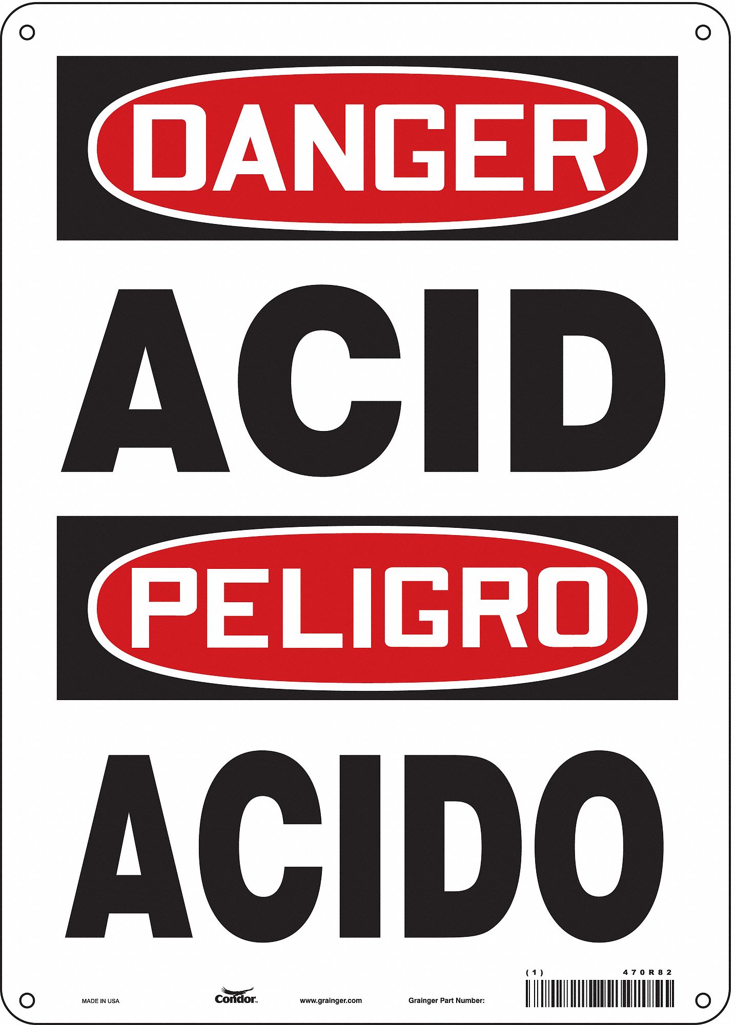 Safety Sign: Polyethylene, Mounting Holes Sign Mounting, 14 in x 10 in Nominal Sign Size