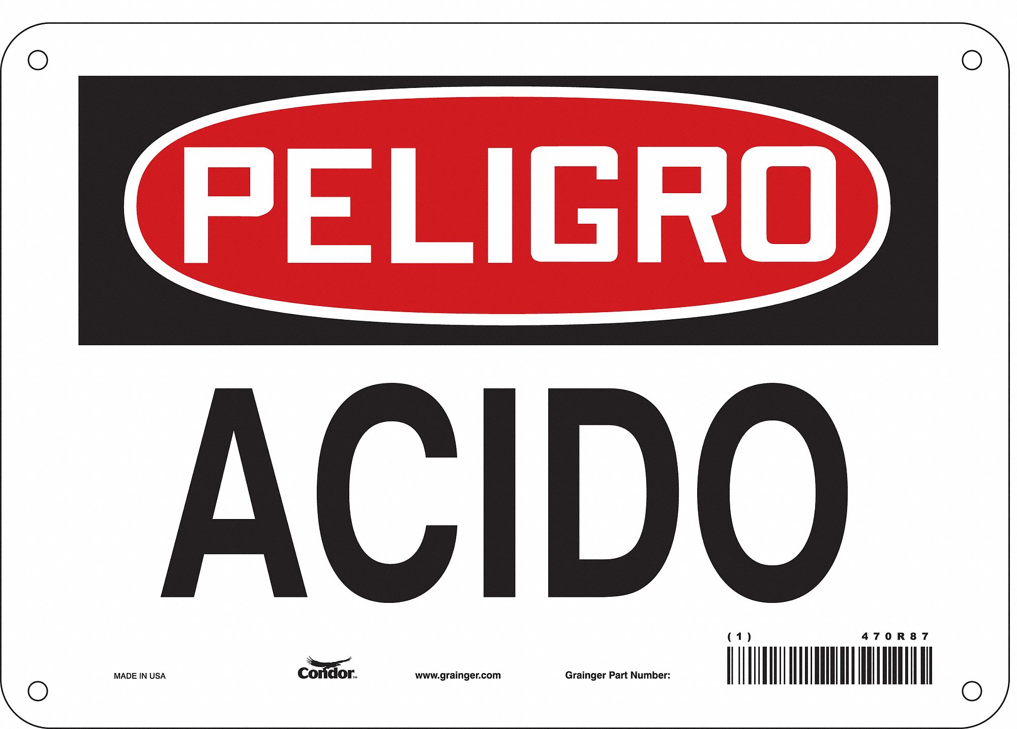 Safety Sign: Polyethylene, Mounting Holes Sign Mounting, 7 in x 10 in Nominal Sign Size