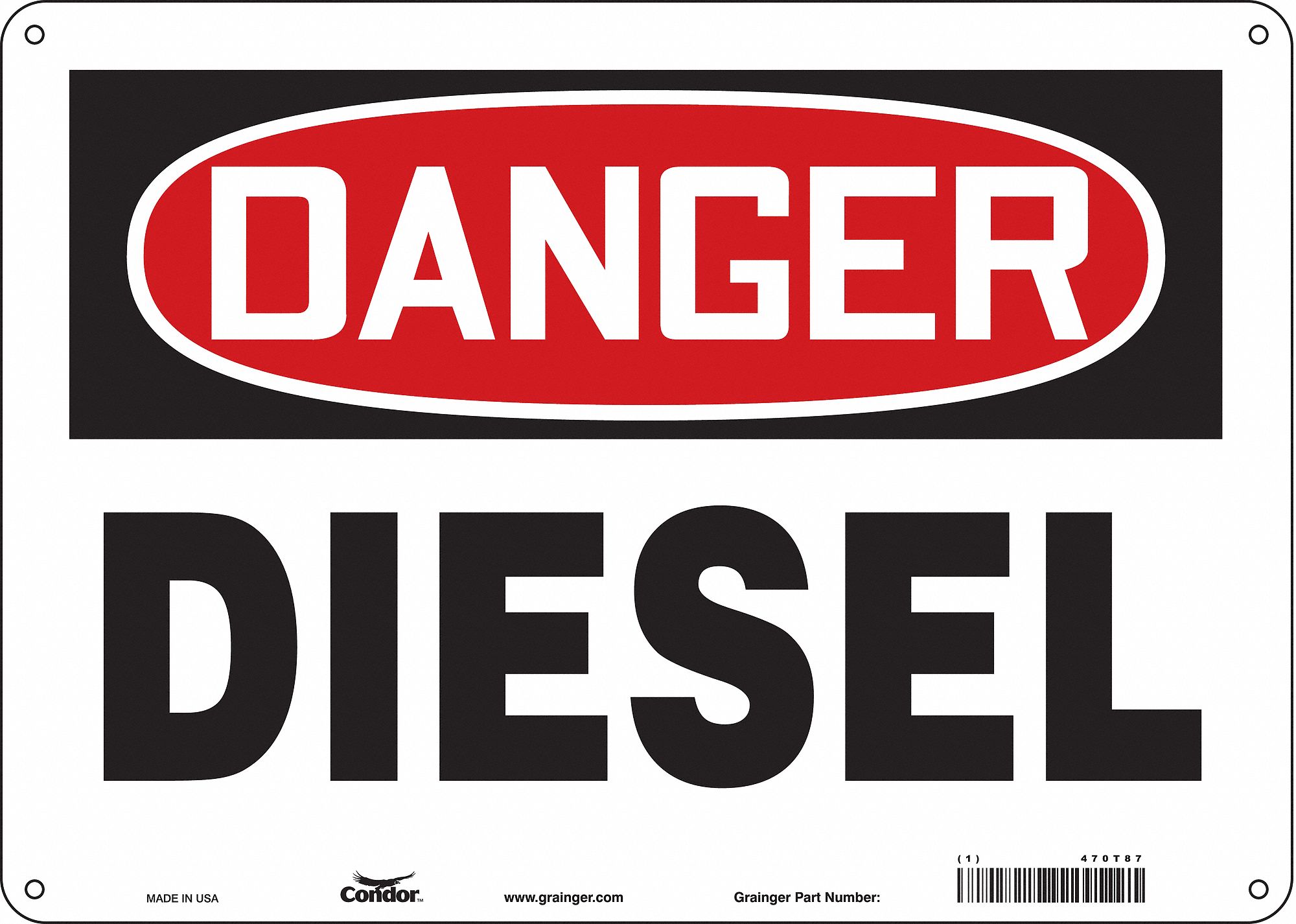 Safety Sign: Polyethylene, Mounting Holes Sign Mounting, 10 in x 14 in Nominal Sign Size
