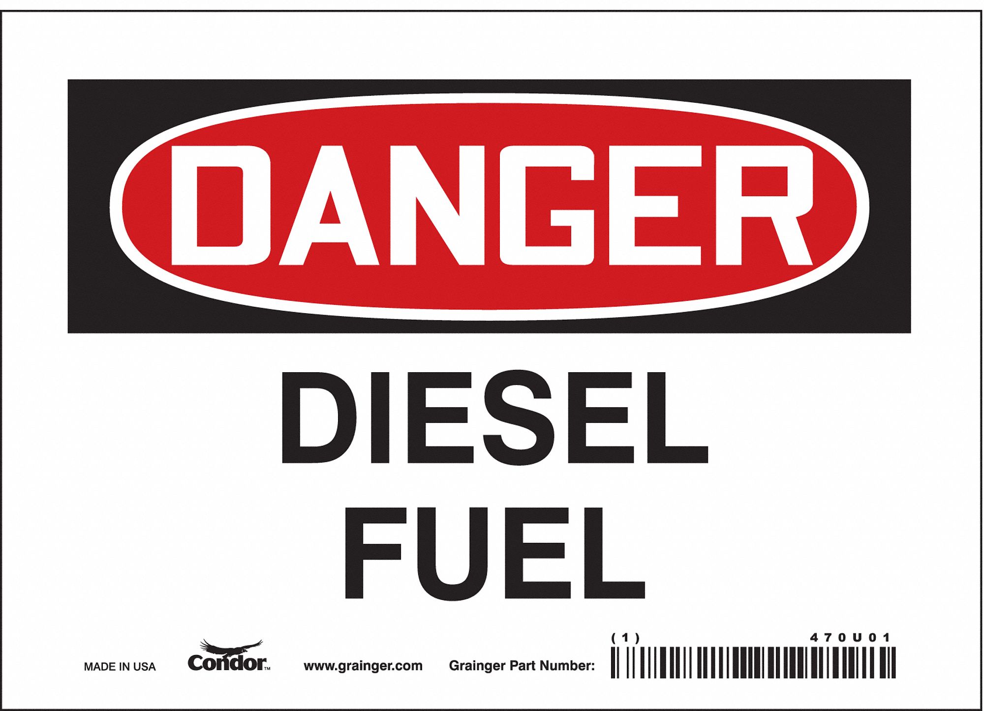 SAFETY SIGN, VINYL, ADHESIVE MOUNT, 5 IN X 7 IN NOMINAL SIGN SIZE, NOT RETROREFLECTIVE, DIESEL FUEL
