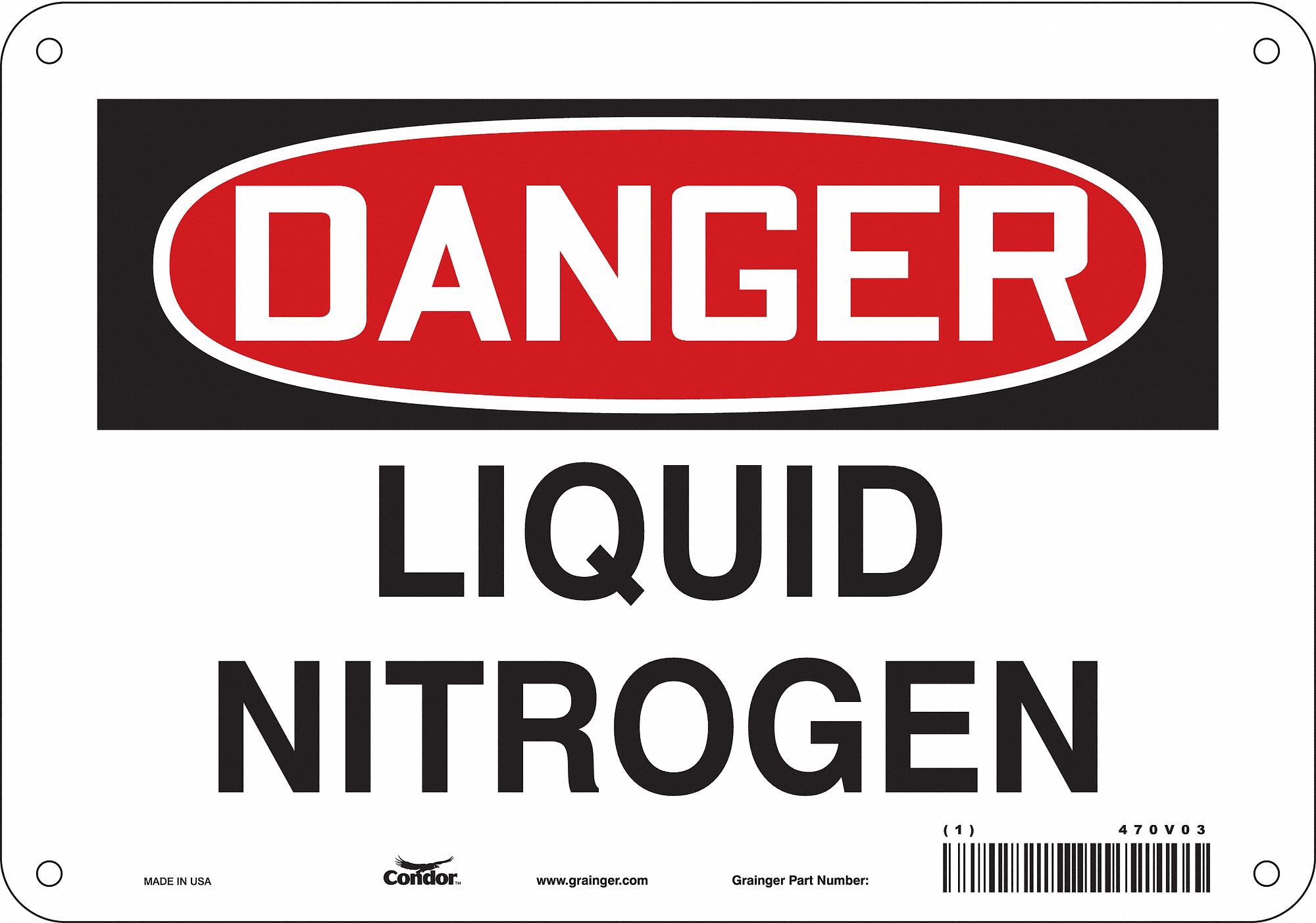 CONDOR Safety Sign, Sign Format Traditional OSHA, Liquid Nitrogen, Sign