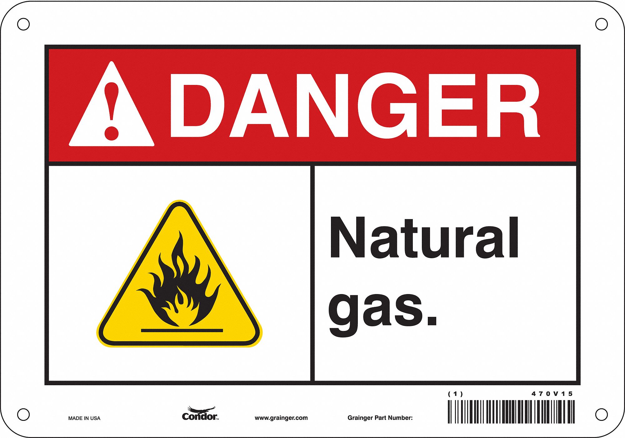 Safety Sign: Aluminum, Mounting Holes Sign Mounting, 7 in x 10 in Nominal Sign Size, 0.032 in Thick