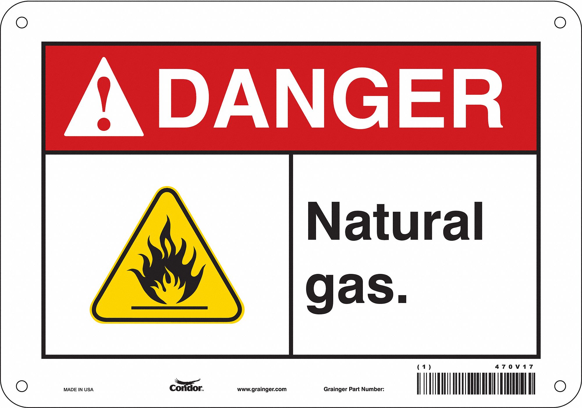 Safety Sign: Polyethylene, Mounting Holes Sign Mounting, 7 in x 10 in Nominal Sign Size
