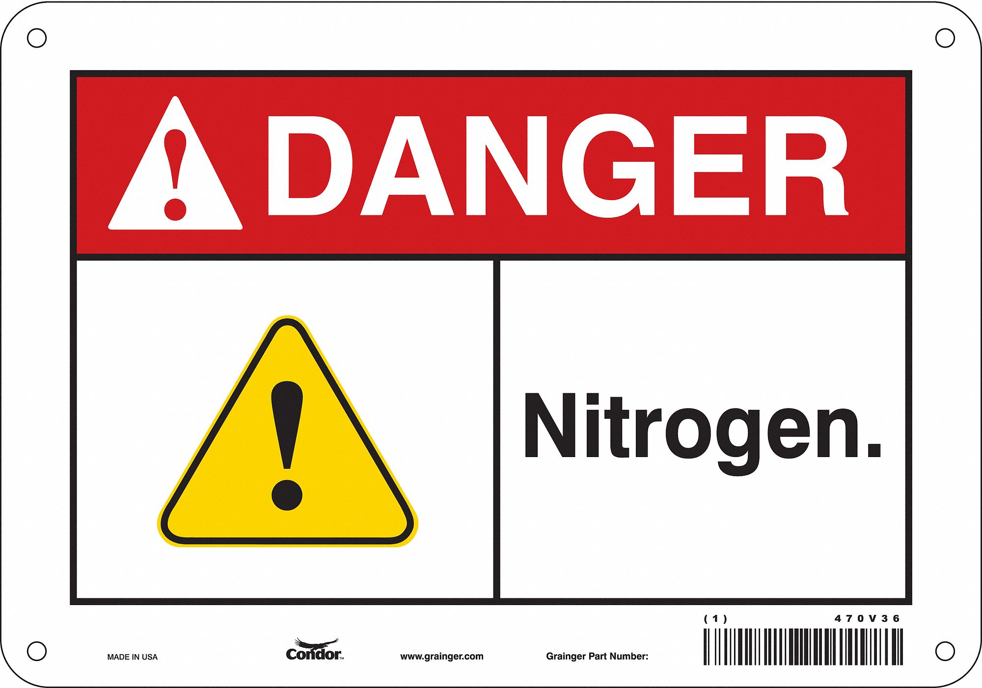 Safety Sign: Aluminum, Mounting Holes Sign Mounting, 7 in x 10 in Nominal Sign Size, 0.032 in Thick