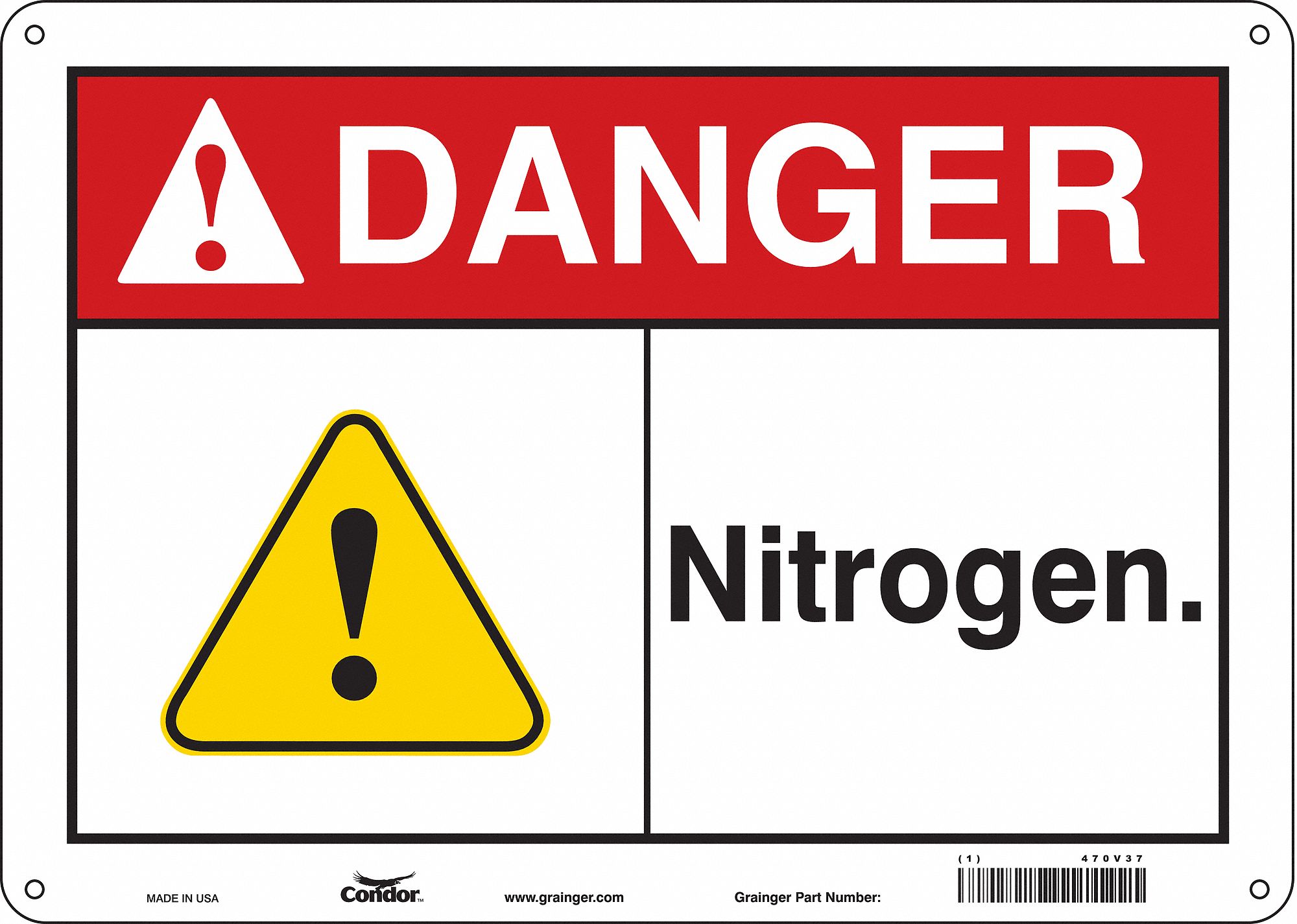 Safety Sign: Aluminum, Mounting Holes Sign Mounting, 10 in x 14 in Nominal Sign Size, 0.032 in Thick