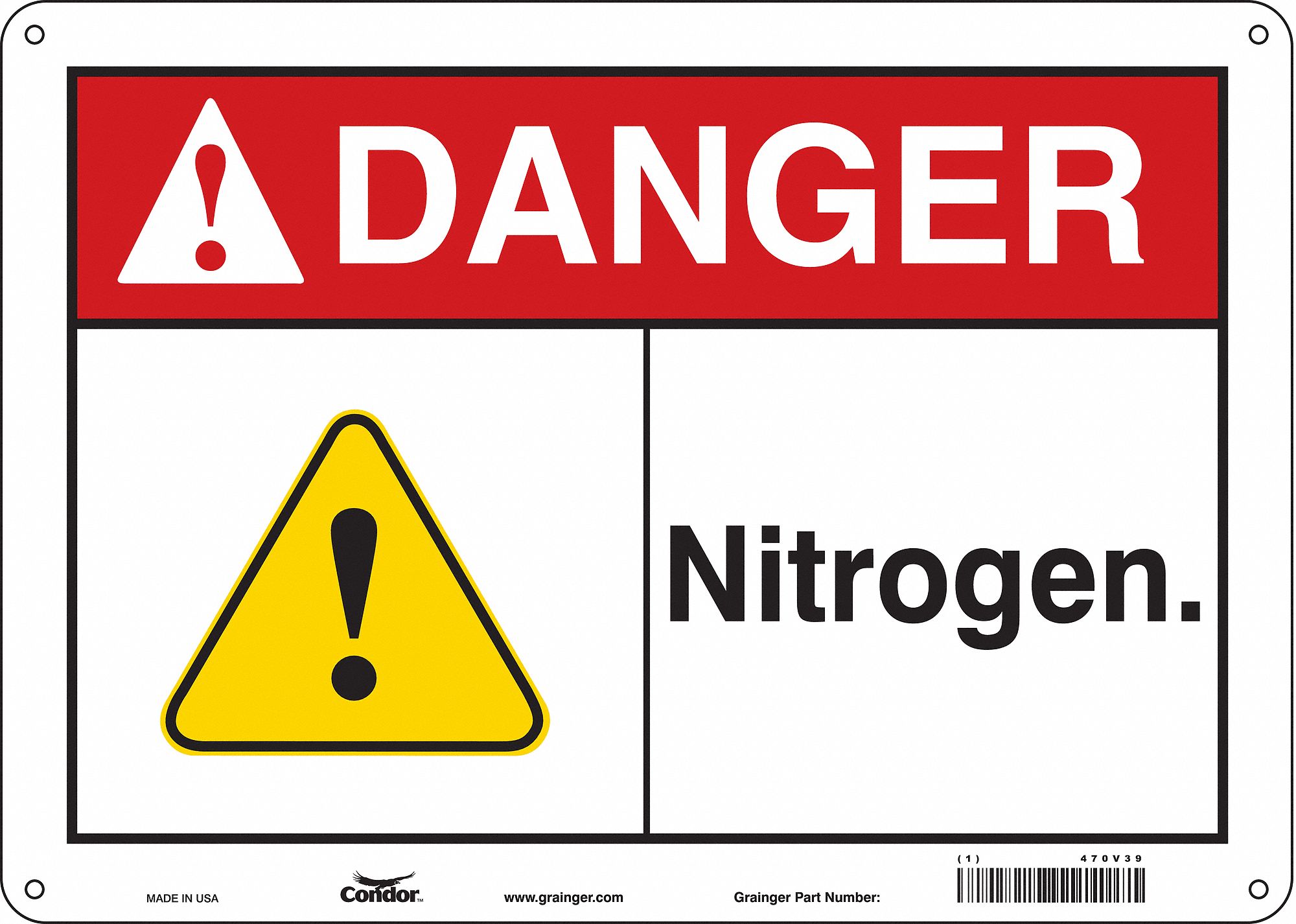 Safety Sign: Polyethylene, Mounting Holes Sign Mounting, 10 in x 14 in Nominal Sign Size