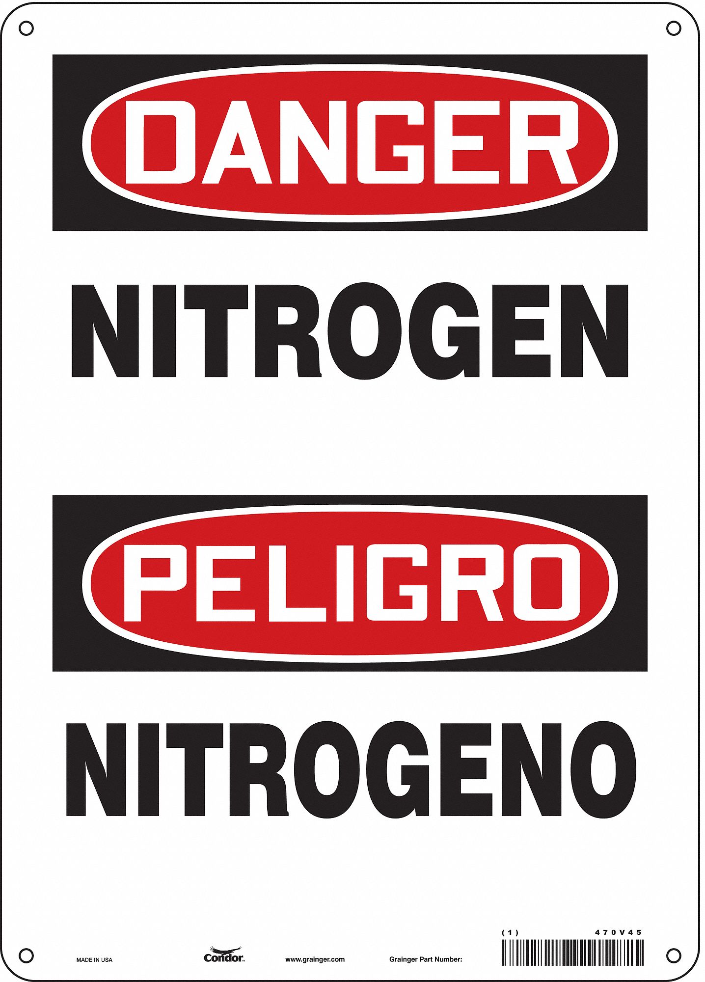 Safety Sign: Polyethylene, Mounting Holes Sign Mounting, 14 in x 10 in Nominal Sign Size