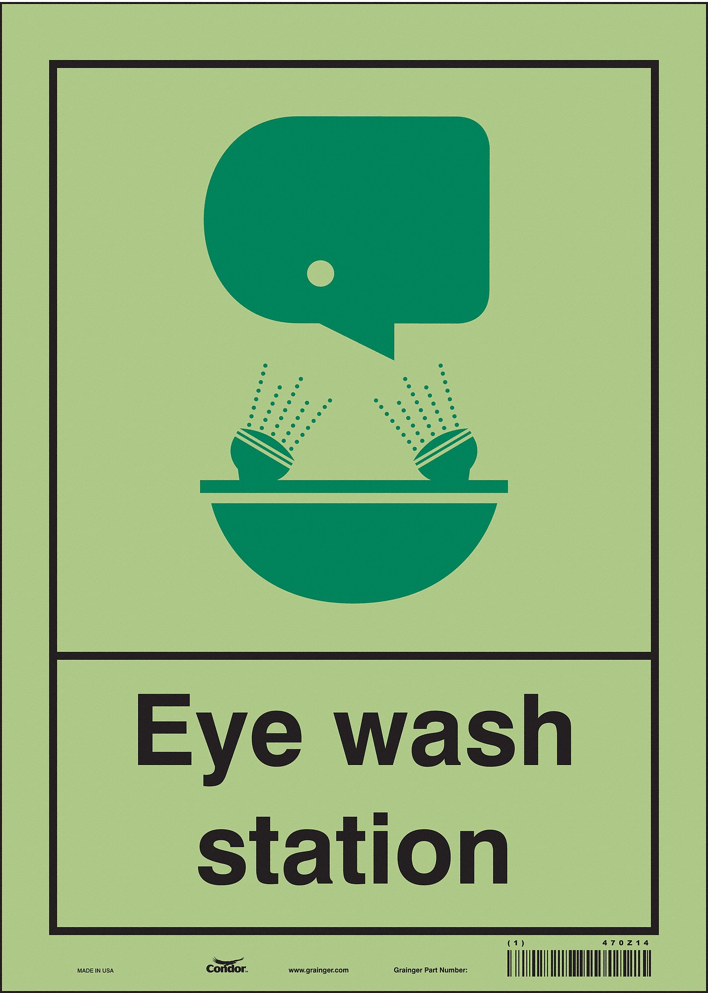 Safety Sign: Glow Vinyl, Adhesive Sign Mounting, 14 in x 10 in Nominal Sign Size, Glow In The Dark
