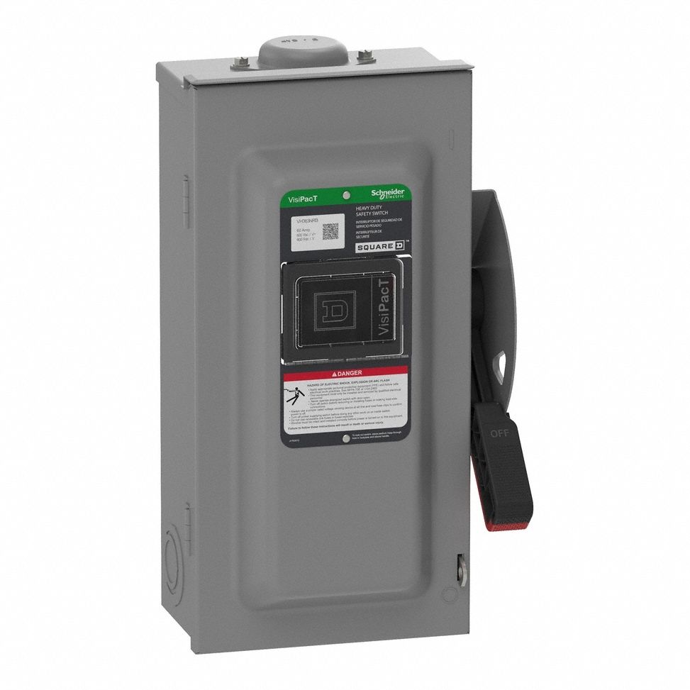 Safety Switch: Fusible, 100 A, Three Phase, 600V AC/DC, Galvanized Steel