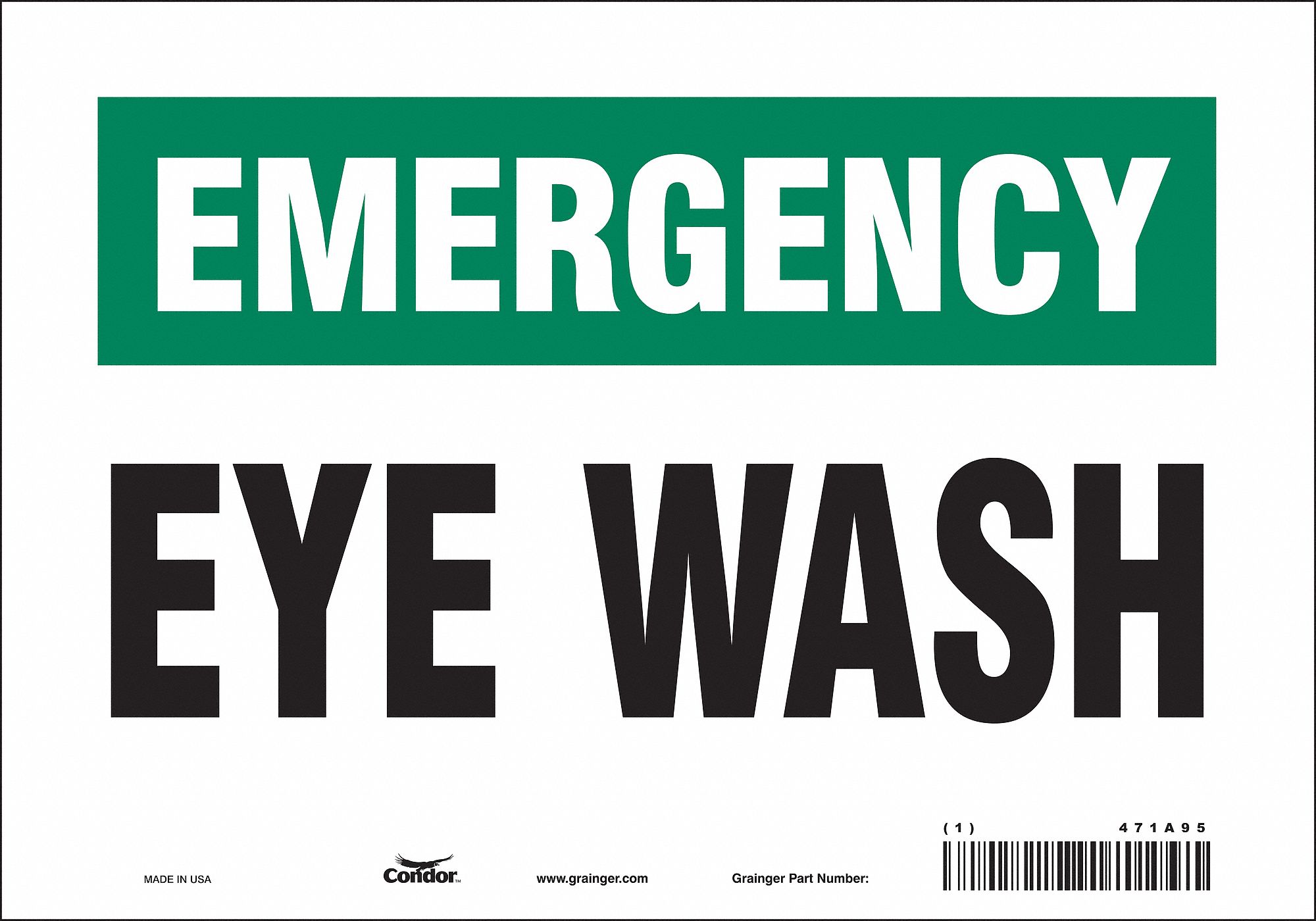 SAFETY SIGN, VINYL, ADHESIVE MOUNT, 7 IN X 10 IN NOMINAL SIGN SIZE, NOT RETROREFLECTIVE, EYE WASH