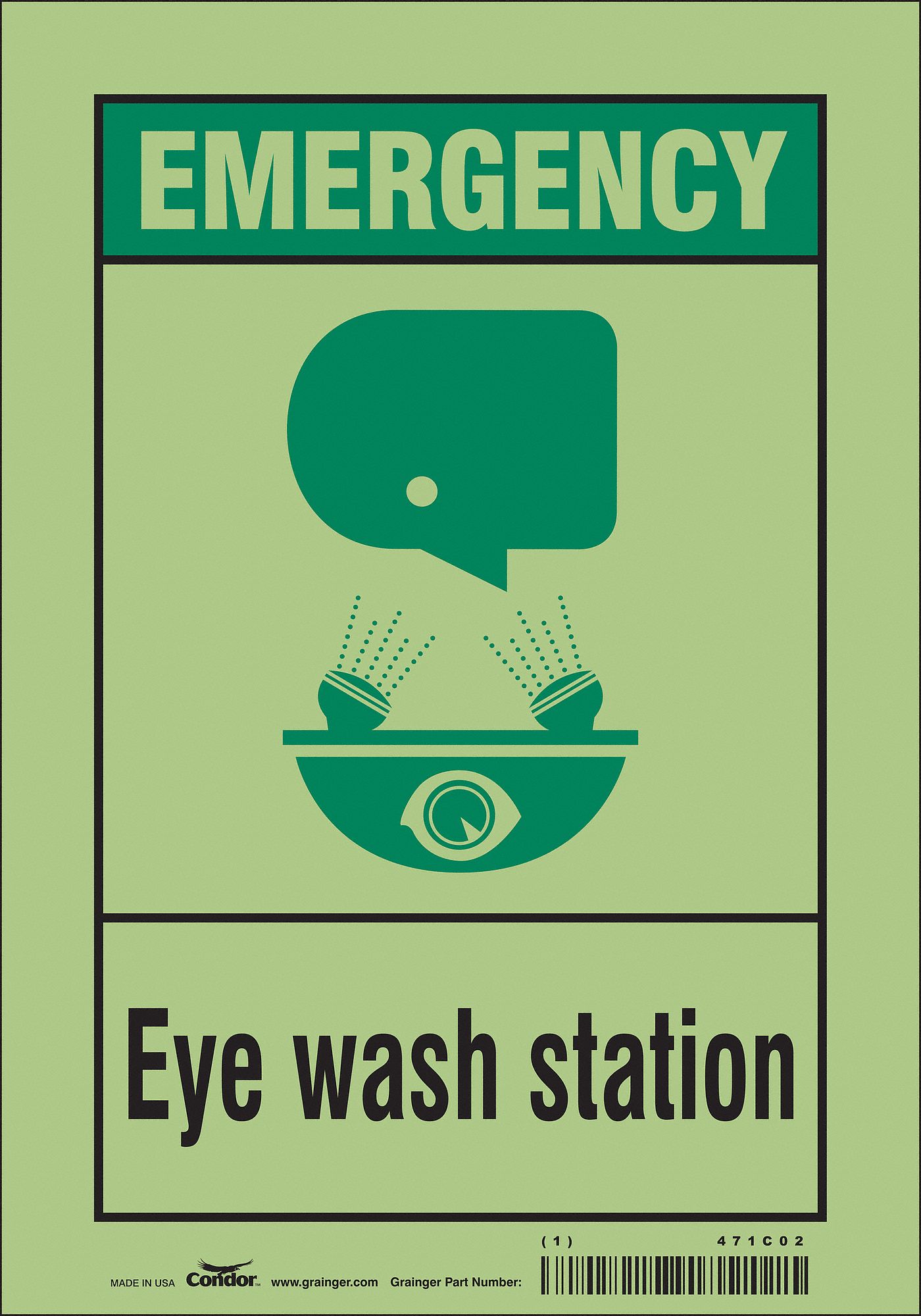 Safety Sign: Glow Vinyl, Adhesive Sign Mounting, 10 in x 7 in Nominal Sign Size, Not Retroreflective