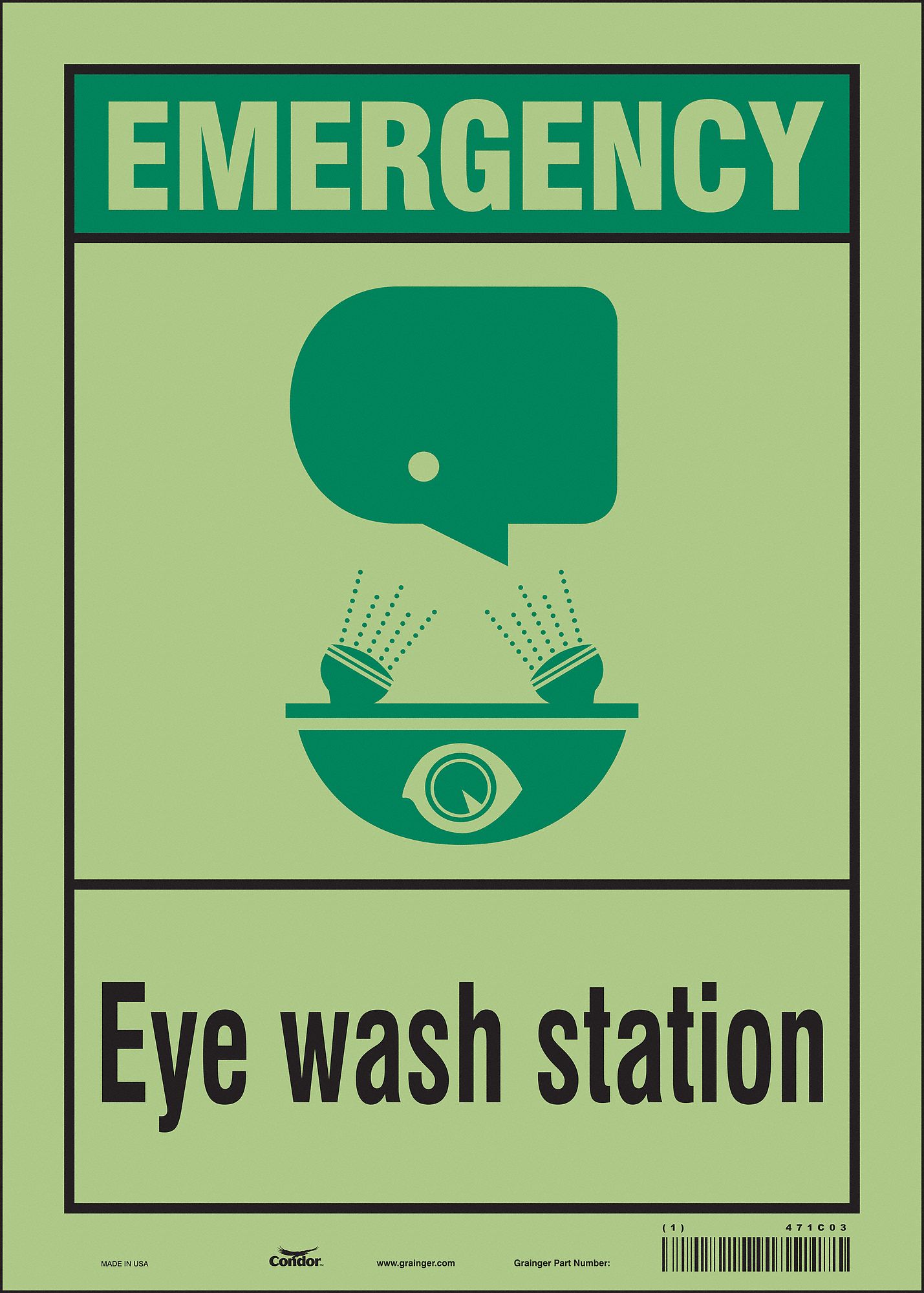 Safety Sign: Glow Vinyl, Adhesive Sign Mounting, 14 in x 10 in Nominal Sign Size, Glow In The Dark
