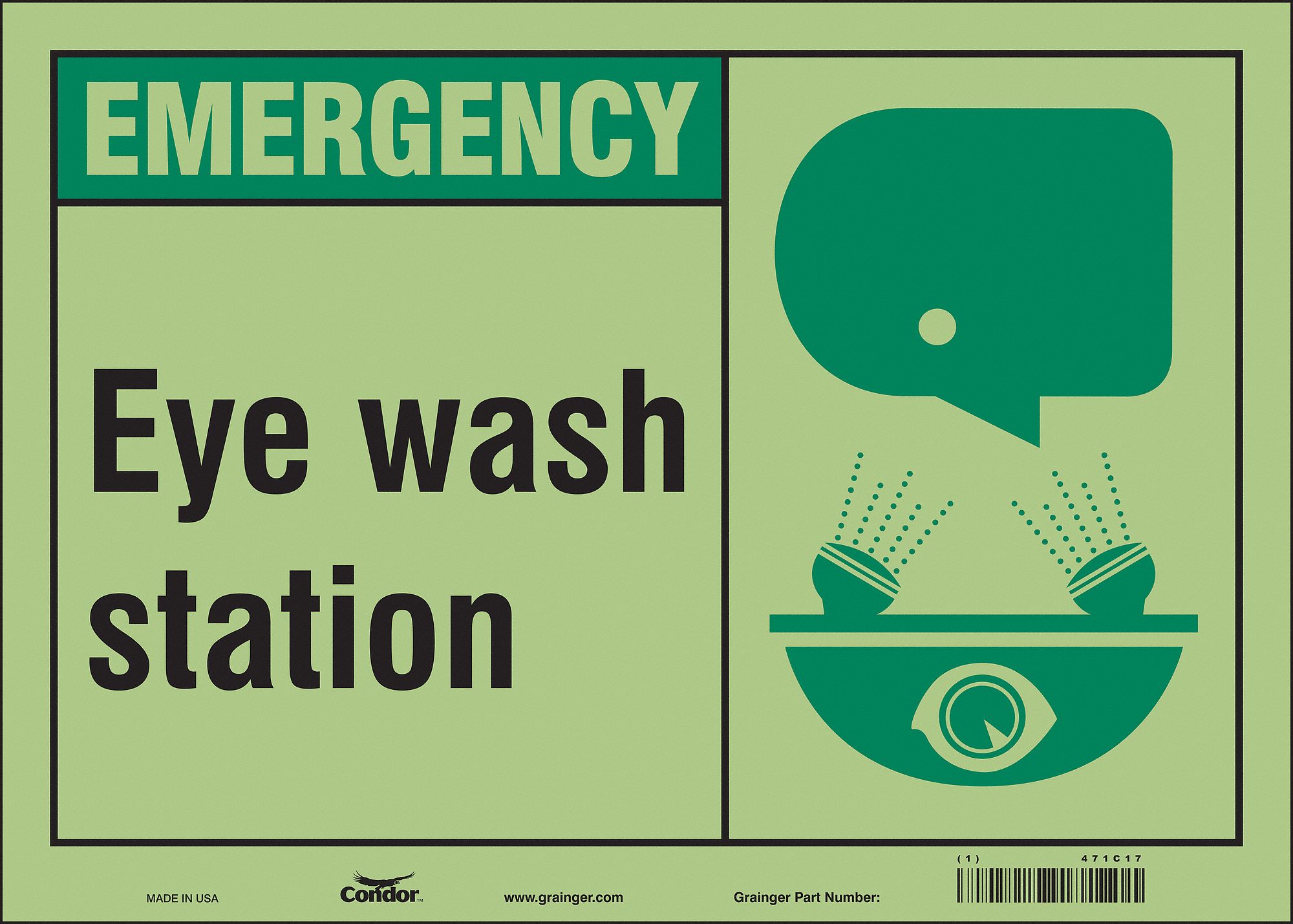 Safety Sign: Glow Vinyl, Adhesive Sign Mounting, 10 in x 14 in Nominal Sign Size, Glow In The Dark
