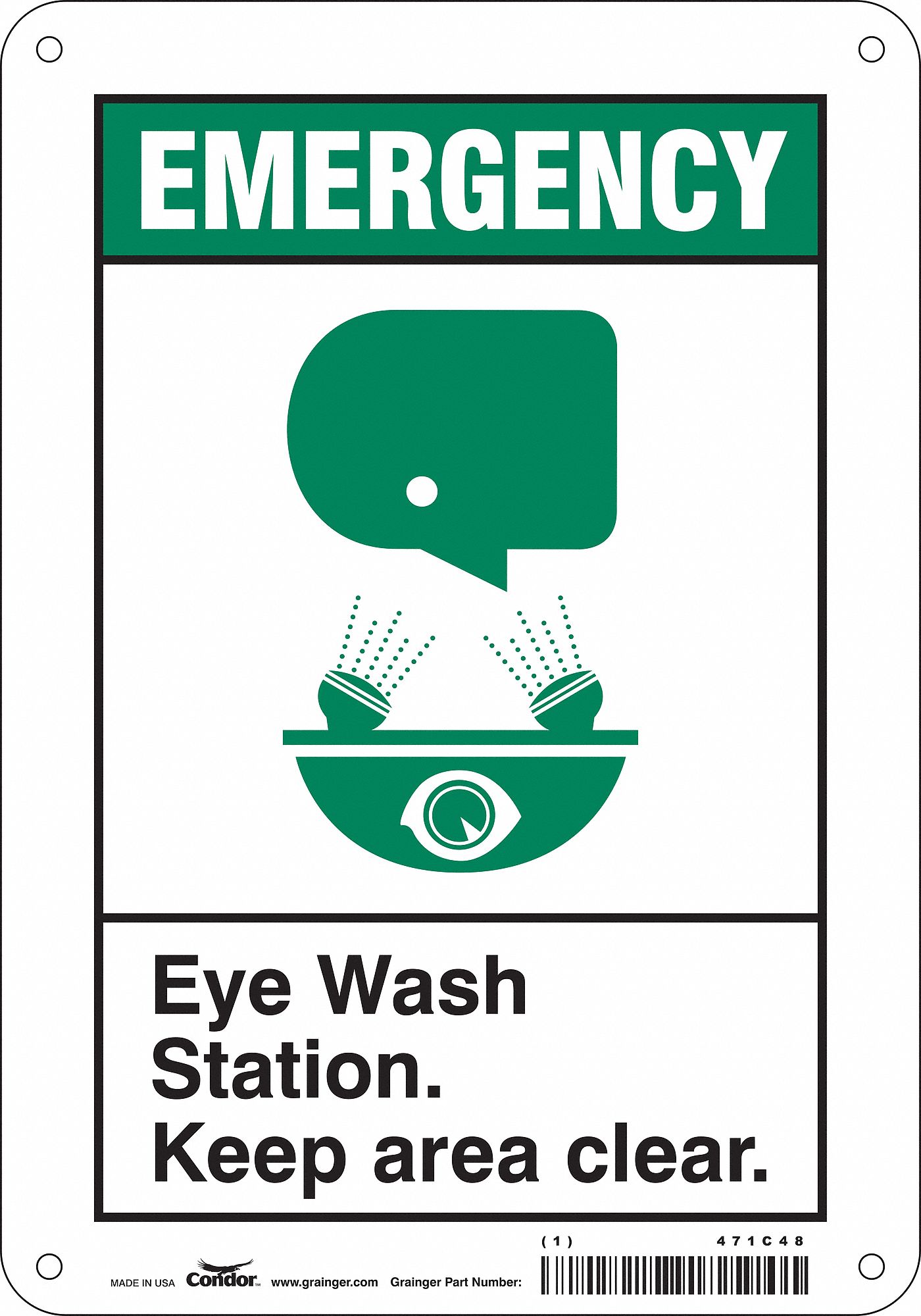 Safety Sign: Aluminum, Mounting Holes Sign Mounting, 10 in x 7 in Nominal Sign Size, 0.032 in Thick