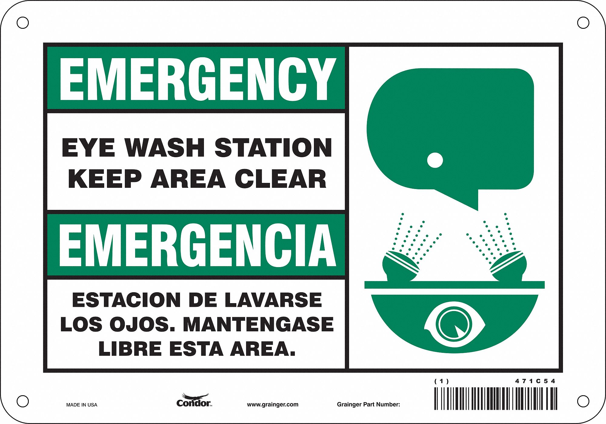 Safety Sign: Aluminum, Mounting Holes Sign Mounting, 7 in x 10 in Nominal Sign Size, 0.032 in Thick