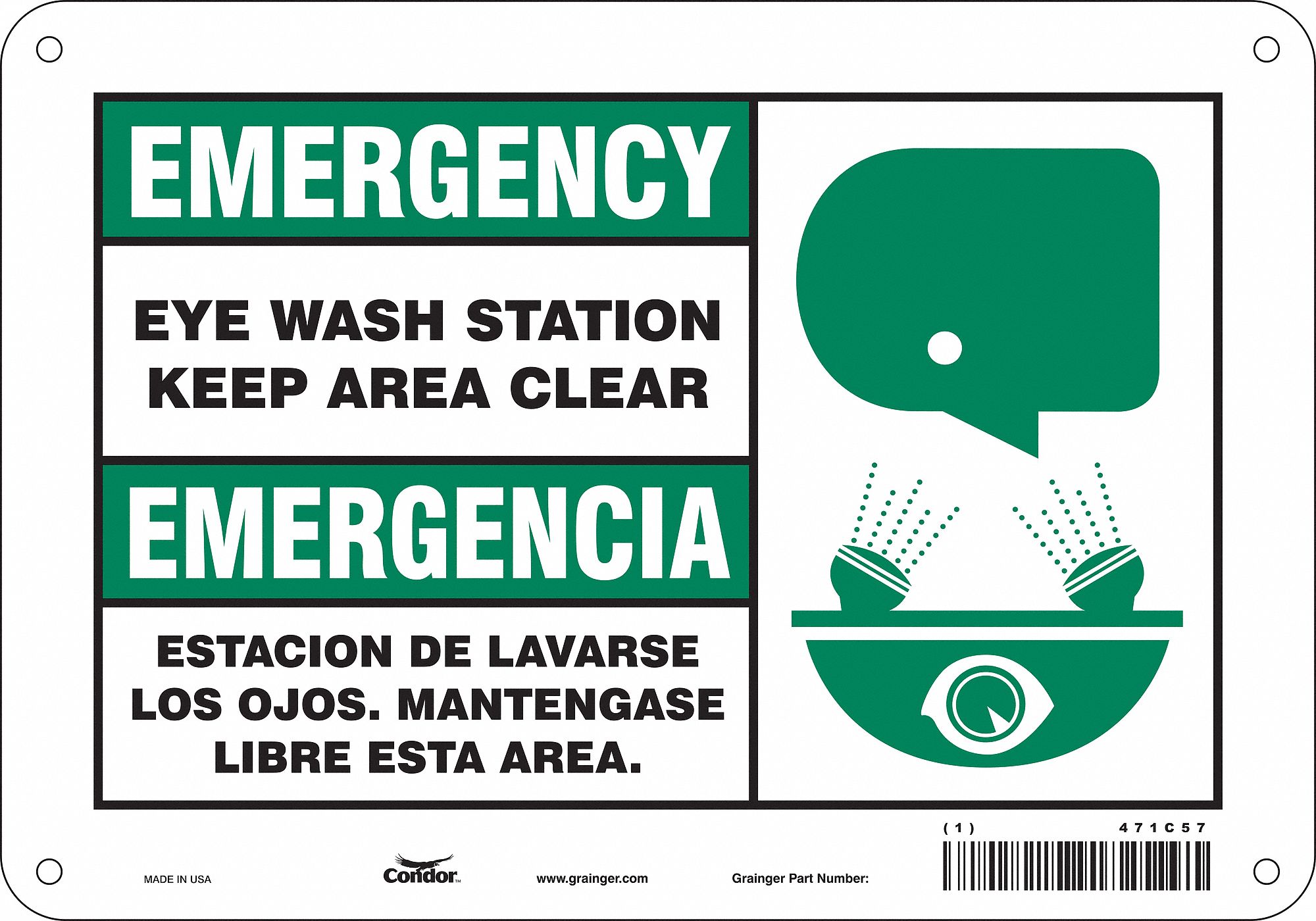 Safety Sign: Polyethylene, Mounting Holes Sign Mounting, 7 in x 10 in Nominal Sign Size