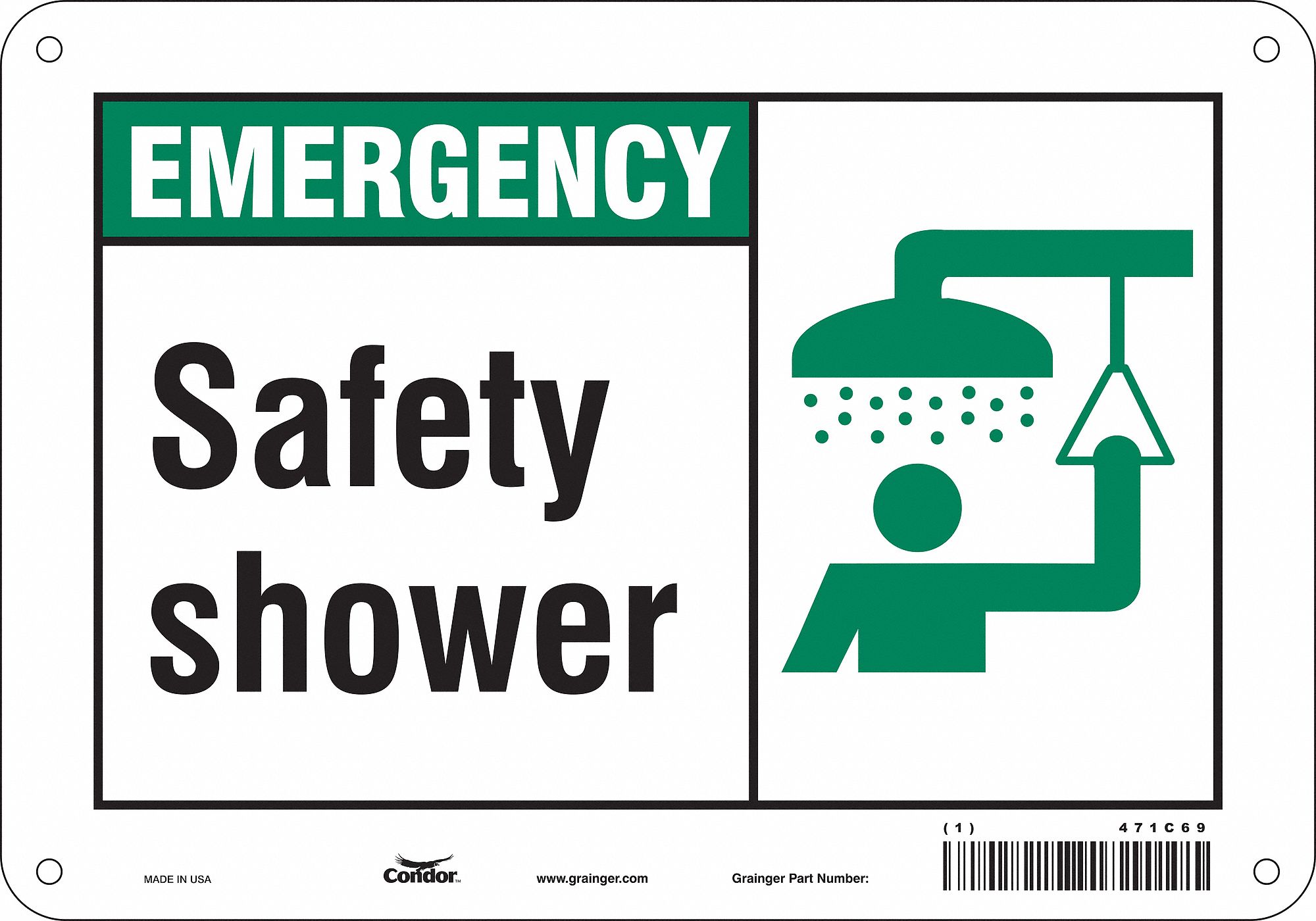 CONDOR Safety Sign, Safety Shower, Sign Header Emergency, Polyethylene