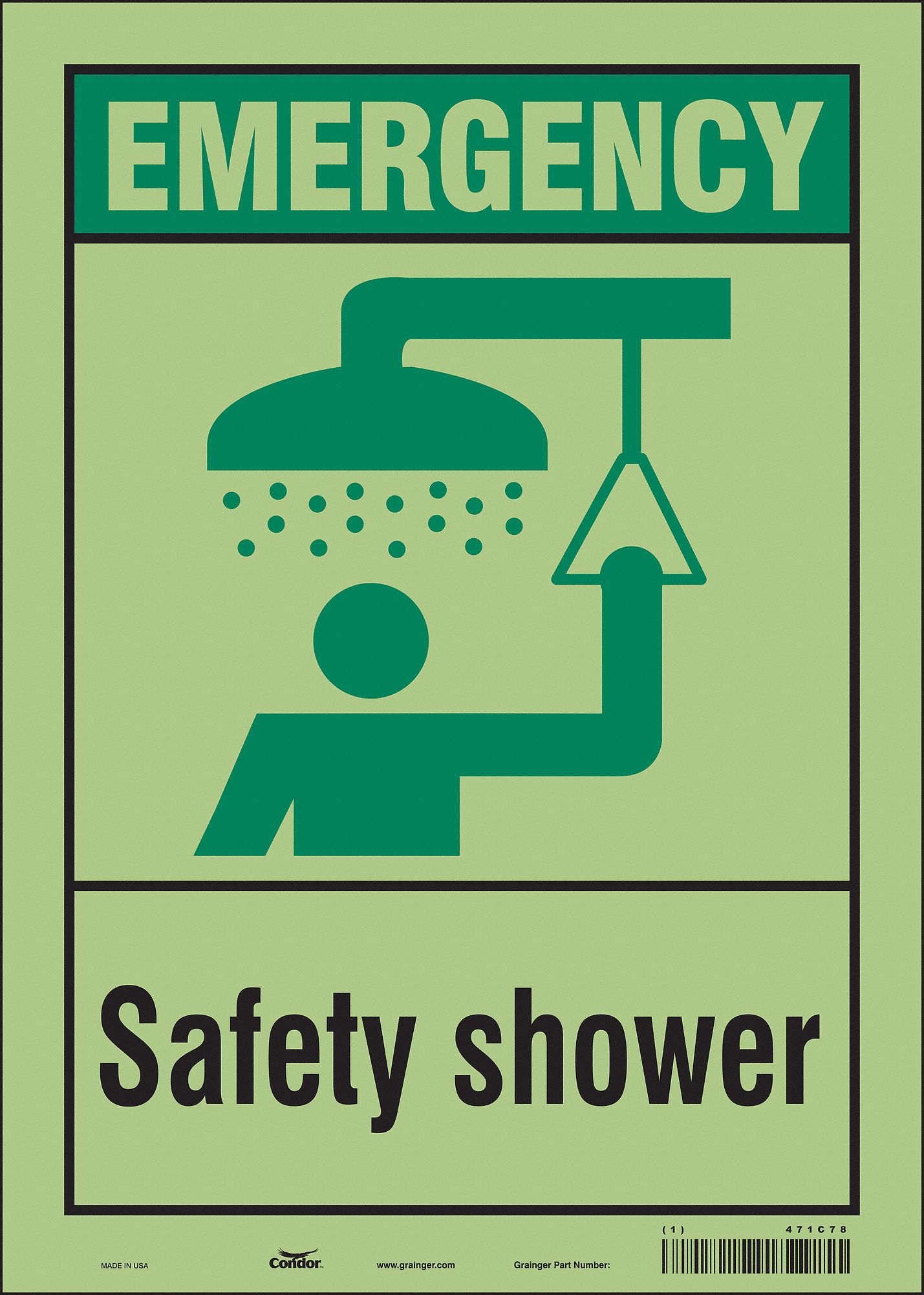 Safety Sign: Glow Vinyl, Adhesive Sign Mounting, 14 in x 10 in Nominal Sign Size, Glow In The Dark
