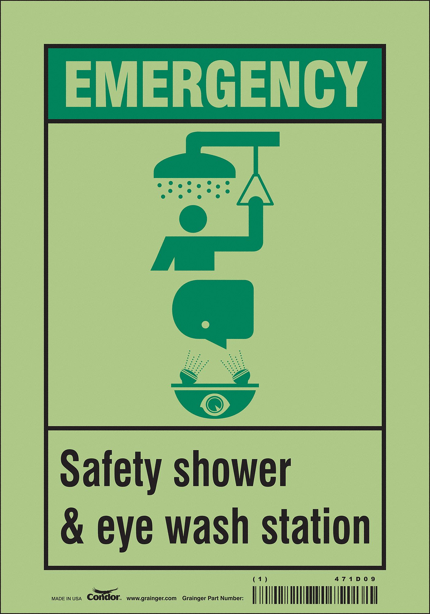 Safety Sign: Glow Vinyl, Adhesive Sign Mounting, 10 in x 7 in Nominal Sign Size, Not Retroreflective