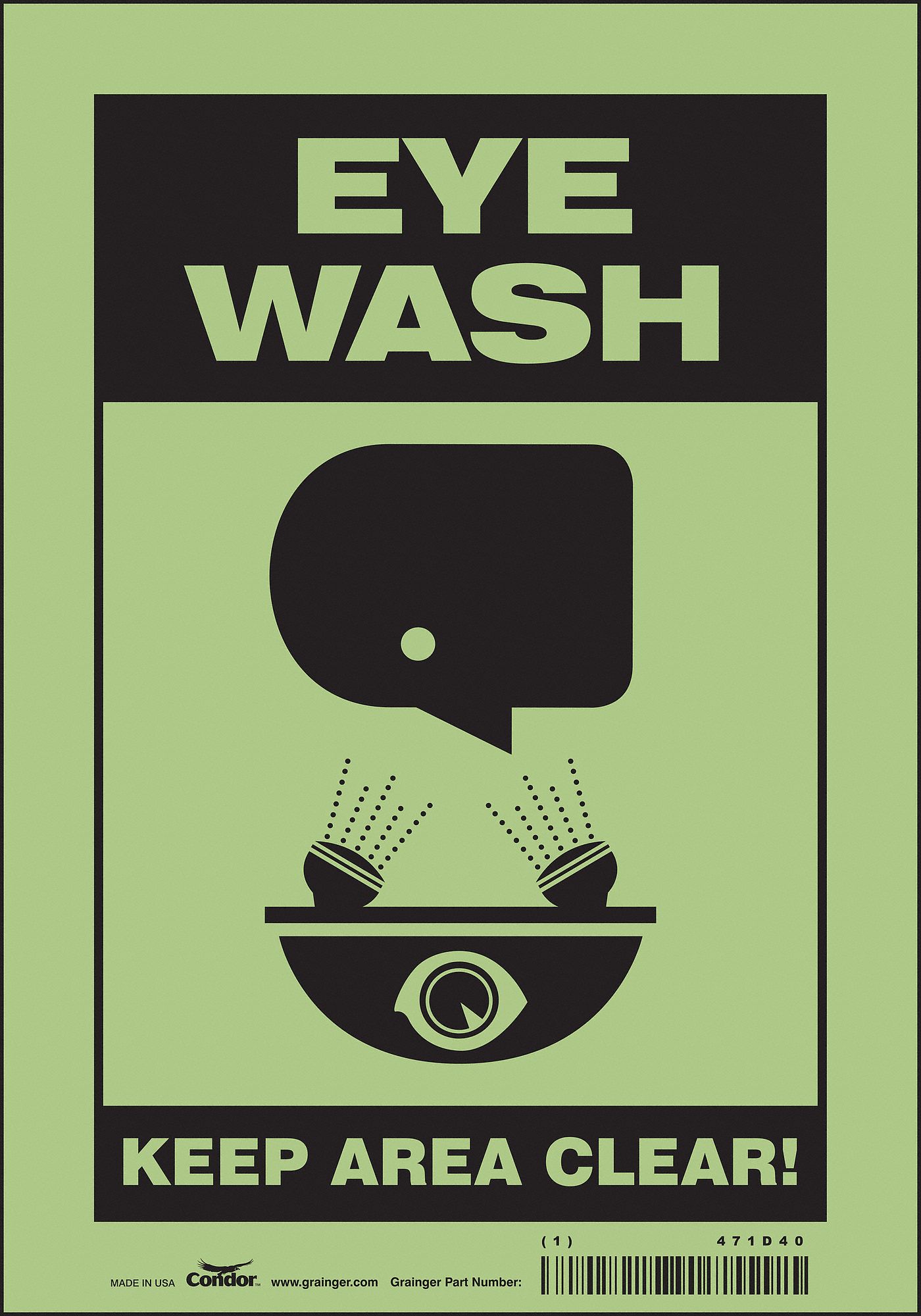 Safety Sign: Glow Vinyl, Adhesive Sign Mounting, 10 in x 7 in Nominal Sign Size, Not Retroreflective