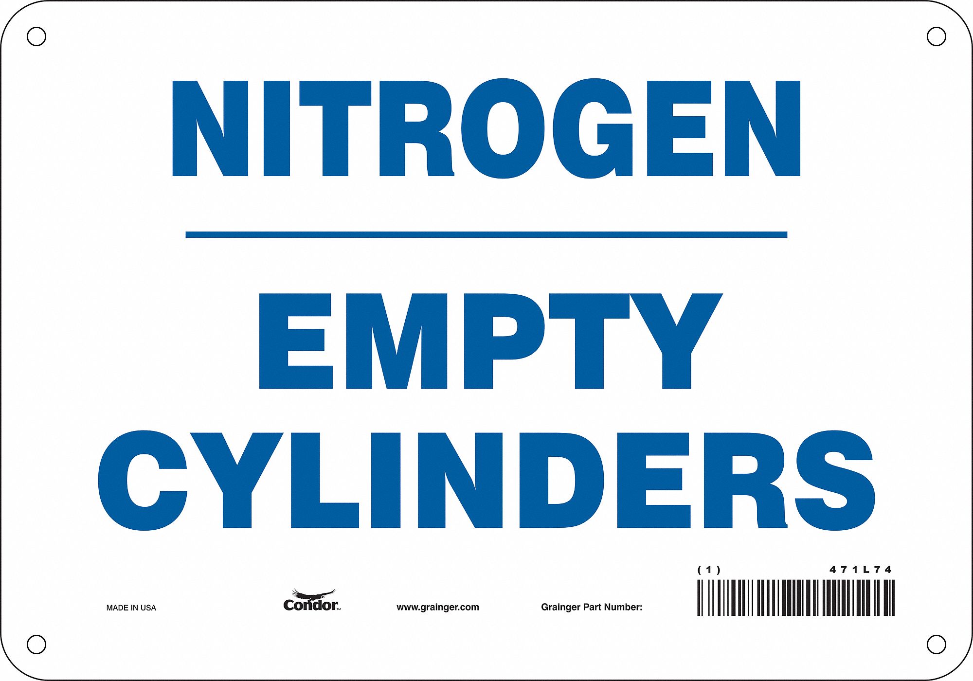 Safety Sign: Polyethylene, Mounting Holes Sign Mounting, 7 in x 10 in Nominal Sign Size, No Header